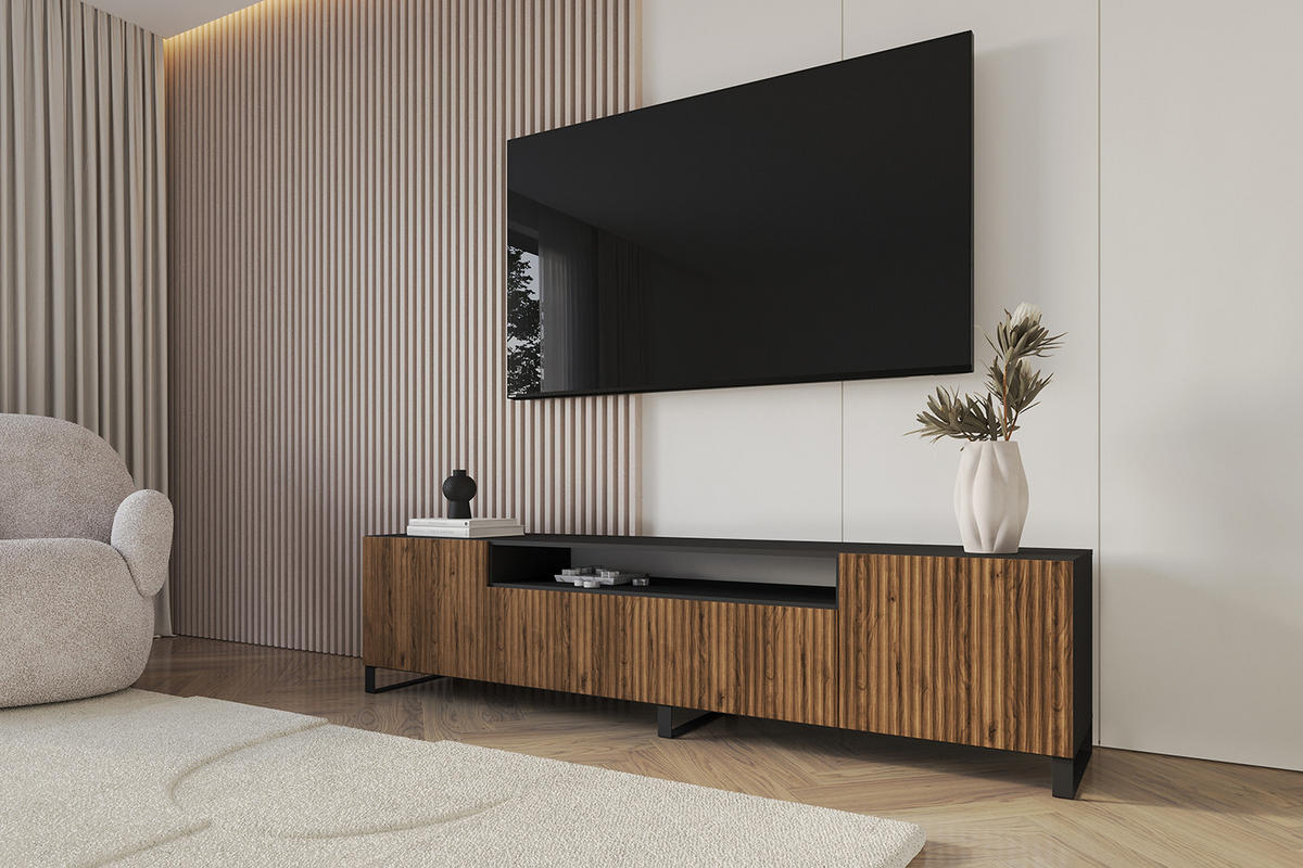 LOWBOARD NOA-2-S 200x53x41 cm - Schwarz / Katania - Eiche Wotan/Schwarz, Holzwerkstoff (200/53/41cm) - ALTDECOR