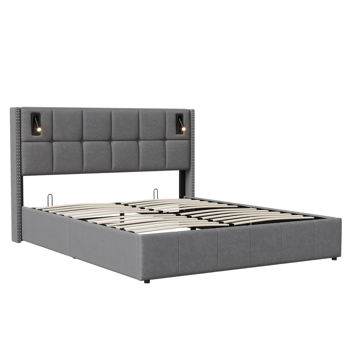 POLSTERBETT 140x200 cm USB Typ C Stauraum Lattenrost grau - Grau, Holz (140/200cm) - LEBENLANG