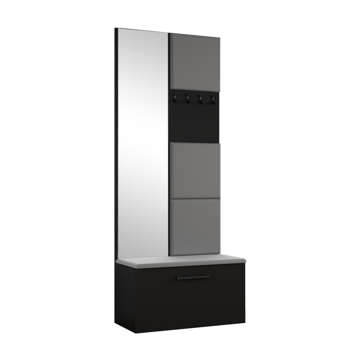 GARDEROBENSCHRANK Rosanno III Schwarz 80,6/204/40 cm – Modern, mit Spiegel und Kleiderhaken - Schwarz, Holzwerkstoff/Kunststoff (80.6/204.1/40cm) - AX Living