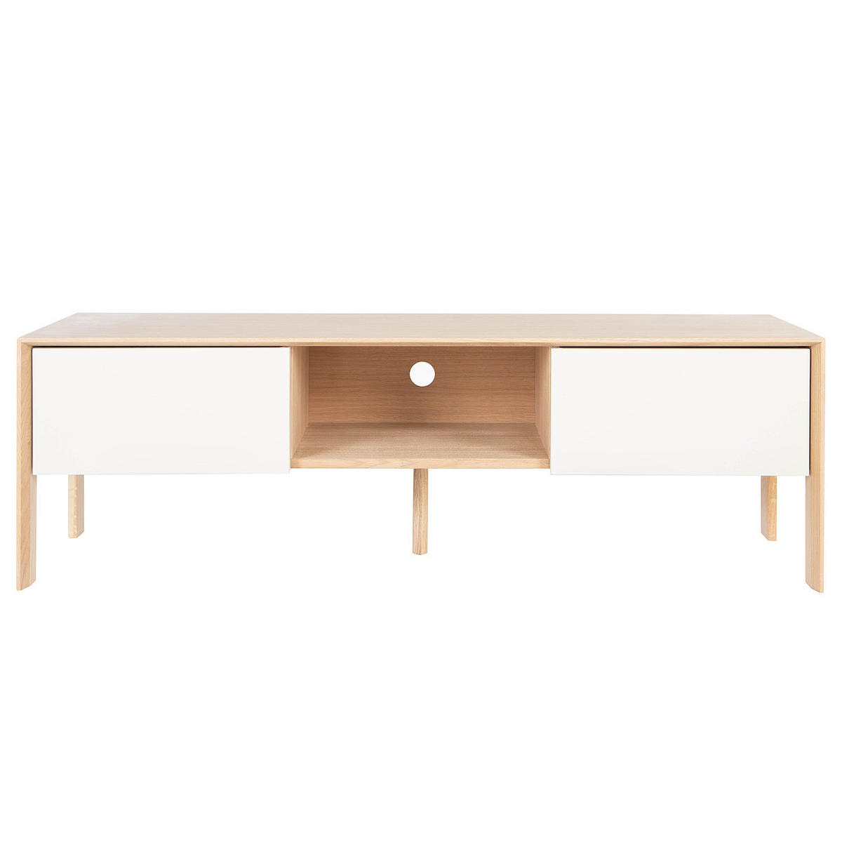 TV-LOWBOARD - Eiche teilmassiv - Mushroom Creme / Eiche Hell - Eichefarben/Creme, Holz/Holzwerkstoff (140/44/45cm) - home24