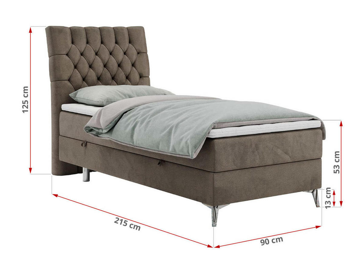 BOXBETT MILEN 90/200 Braun Velvet - H3 - Links Seite - Braun, Holz/Textil (90/200cm) - MKS