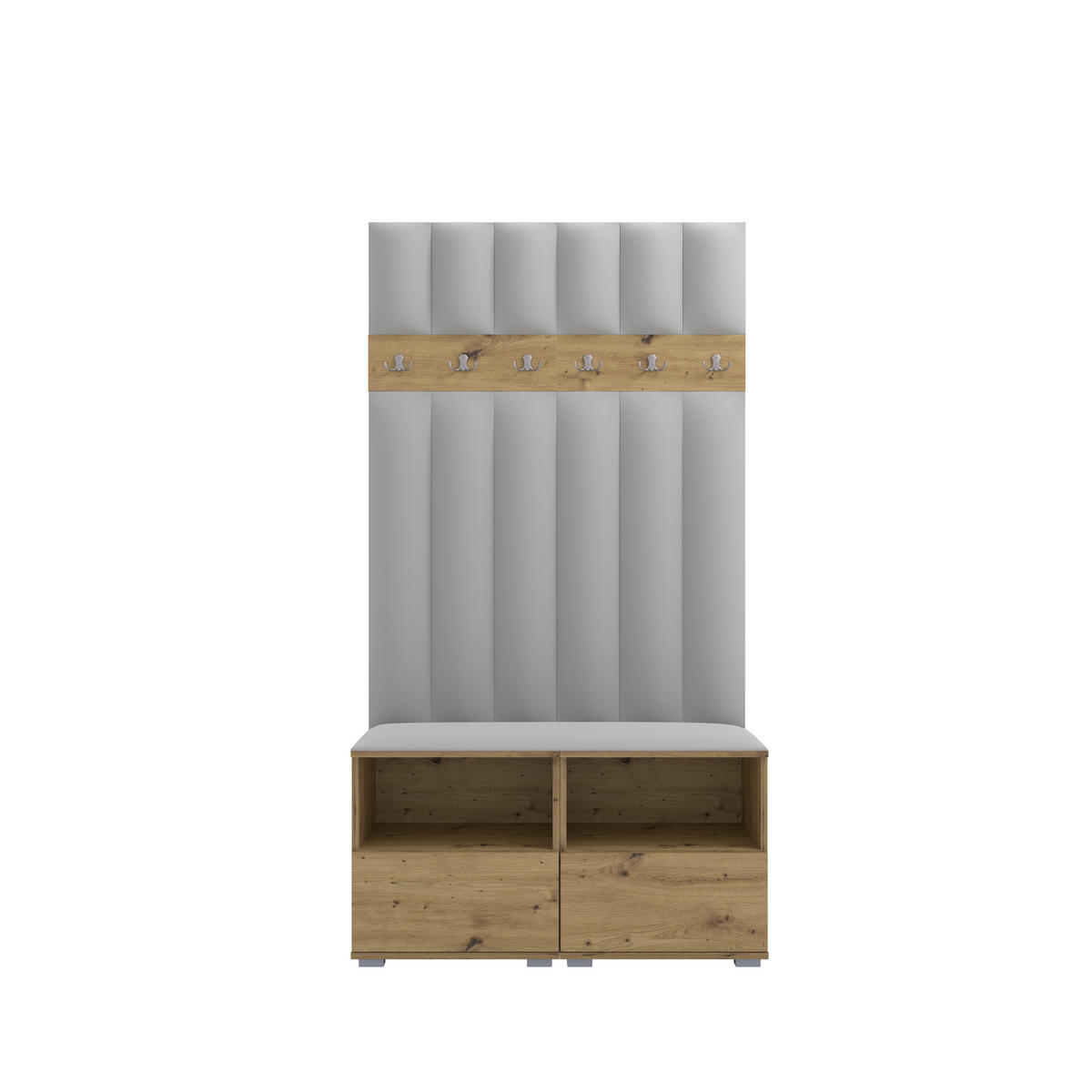GEPOLSTERT Garderoben-Set Nela III LUX (Farbe Eiche Artisan + Stoff Trinity 32) - Silberfarben/Hellgrau, Holz/Holzwerkstoff (100/187/40cm) - Ravio