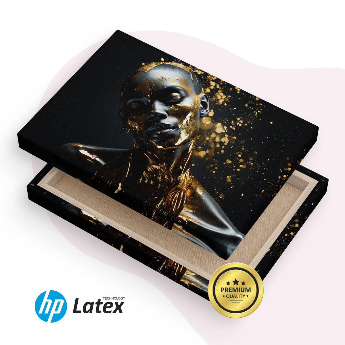 LEINWANDBILD für Wohnzimmer abstraktes Porträt Frau Glamour 100cm x 70cm - Beige/Schwarz, Textil (100/70cm) - Muralo