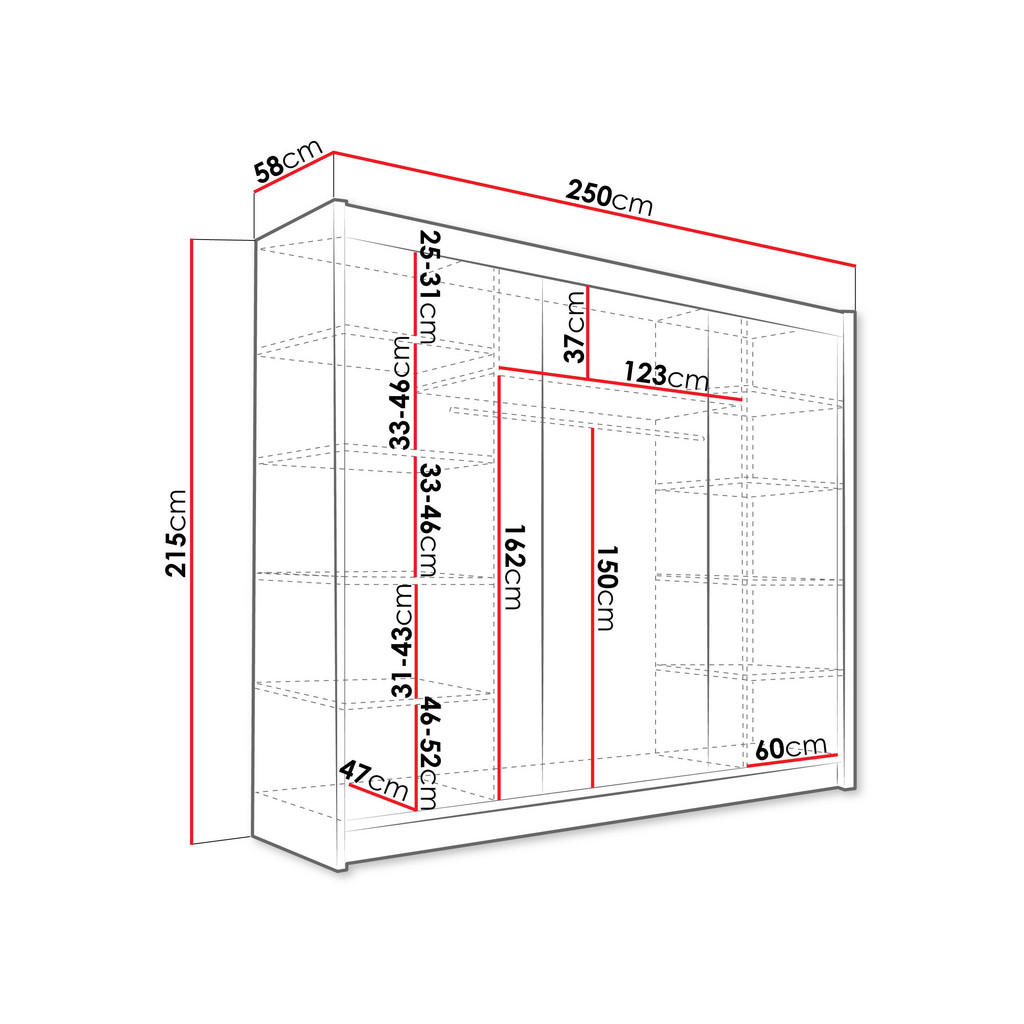 Thumbnail - Mirjan24 Kleiderschrank, Kaschmir, Kunststoff, Rechteckig, 250x215x58 cm, Schlafzimmer, Kleiderschränke