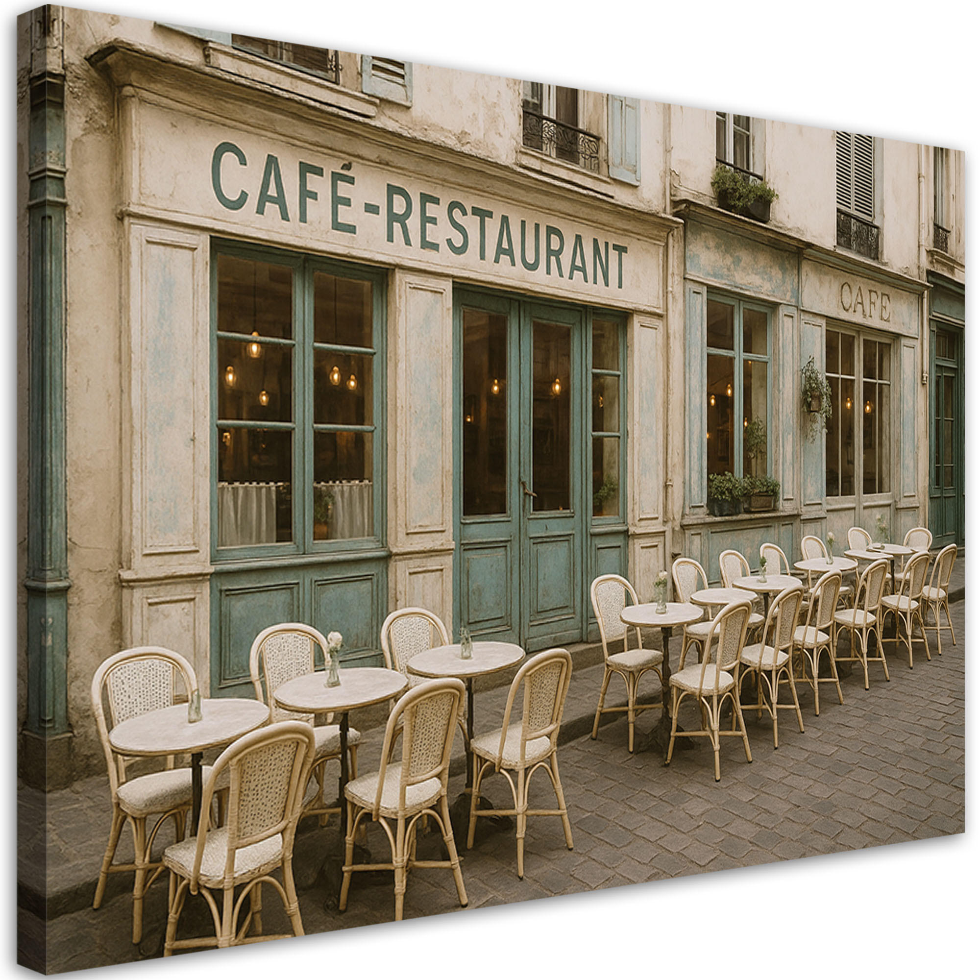LEINWANDBILD Paris Restaurant Café 90x60cm - Beige, Textil (90/60cm) - Feeby