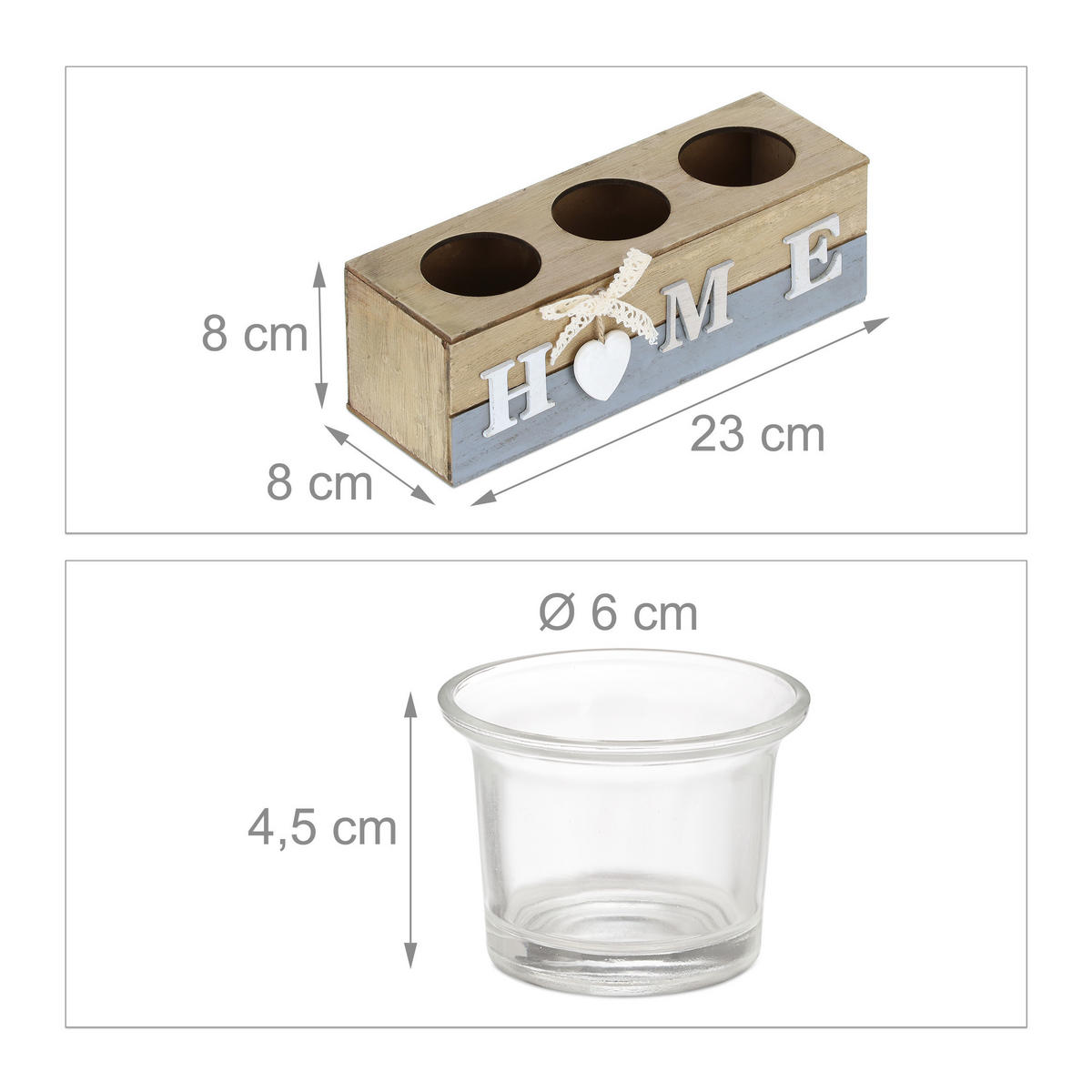 TEELICHTHALTER - Multicolor, Glas/Holzwerkstoff (8cm) - Relaxdays