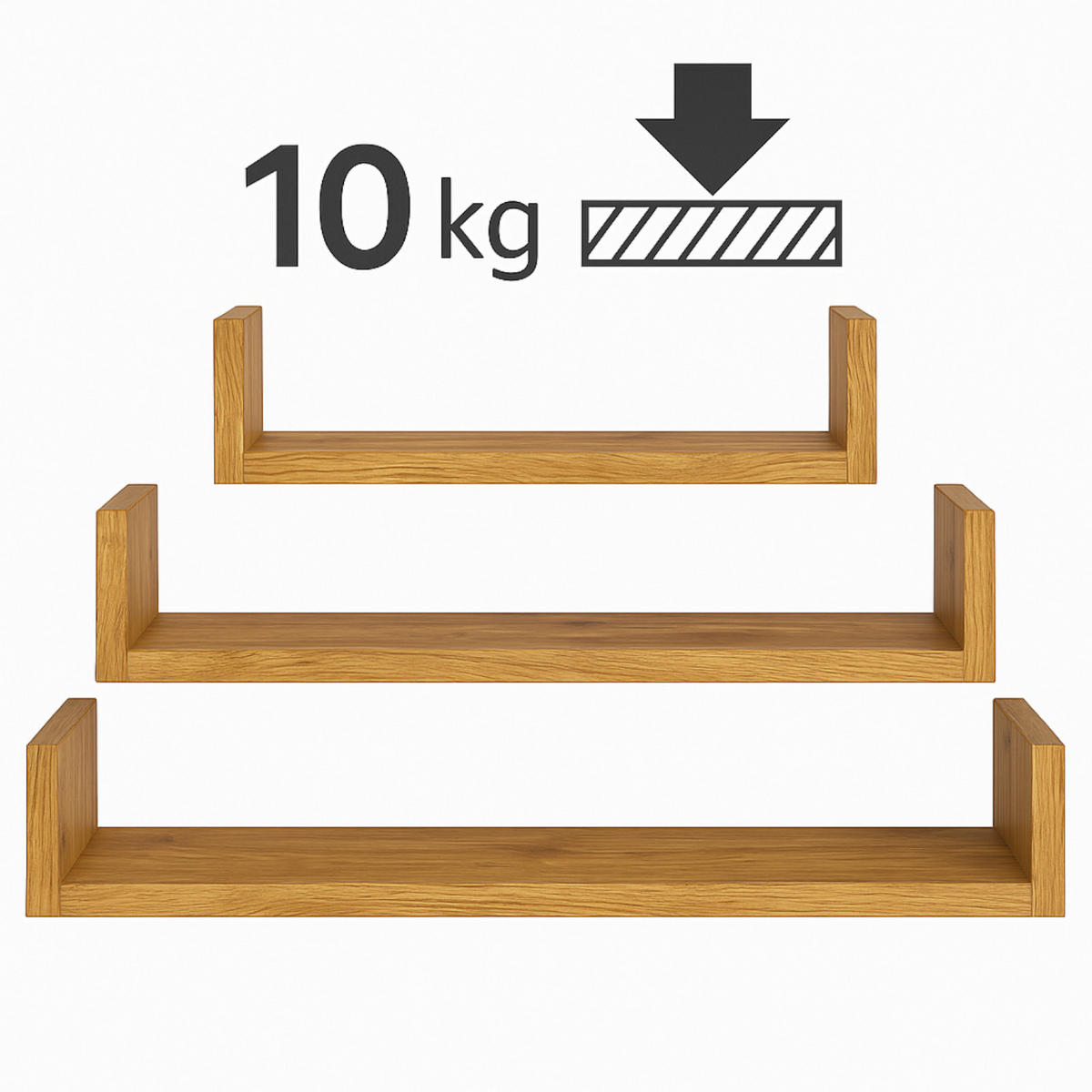 WANDREGAL Holzoptik Erlefarben 3er-Set U-Form 30/45/60 x15x10 cm - Erlefarben, Holzwerkstoff (60/10/15cm) - Begryf