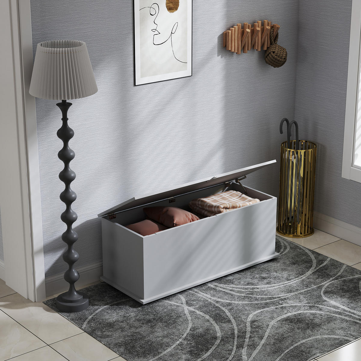 KISSENBOX DE-12477 mit klappdeckel 100/40/40 cm Grau - Grau, Holzwerkstoff (40/40/100cm) - ComfortXL