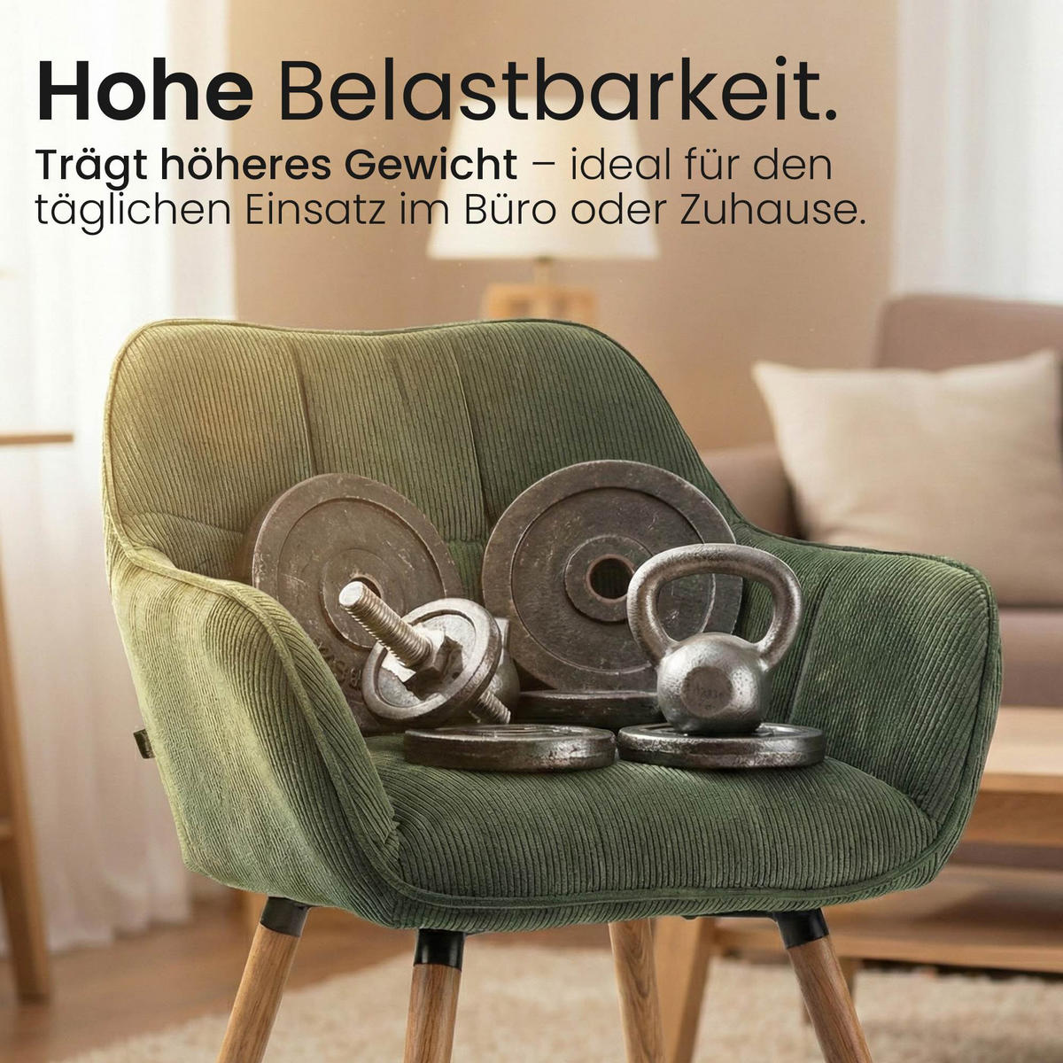 ESSZIMMERSTUHL Cord Grün - Eukalyptusholzfarben/Grün, Holz/Textil (65/82/64cm) - CLP