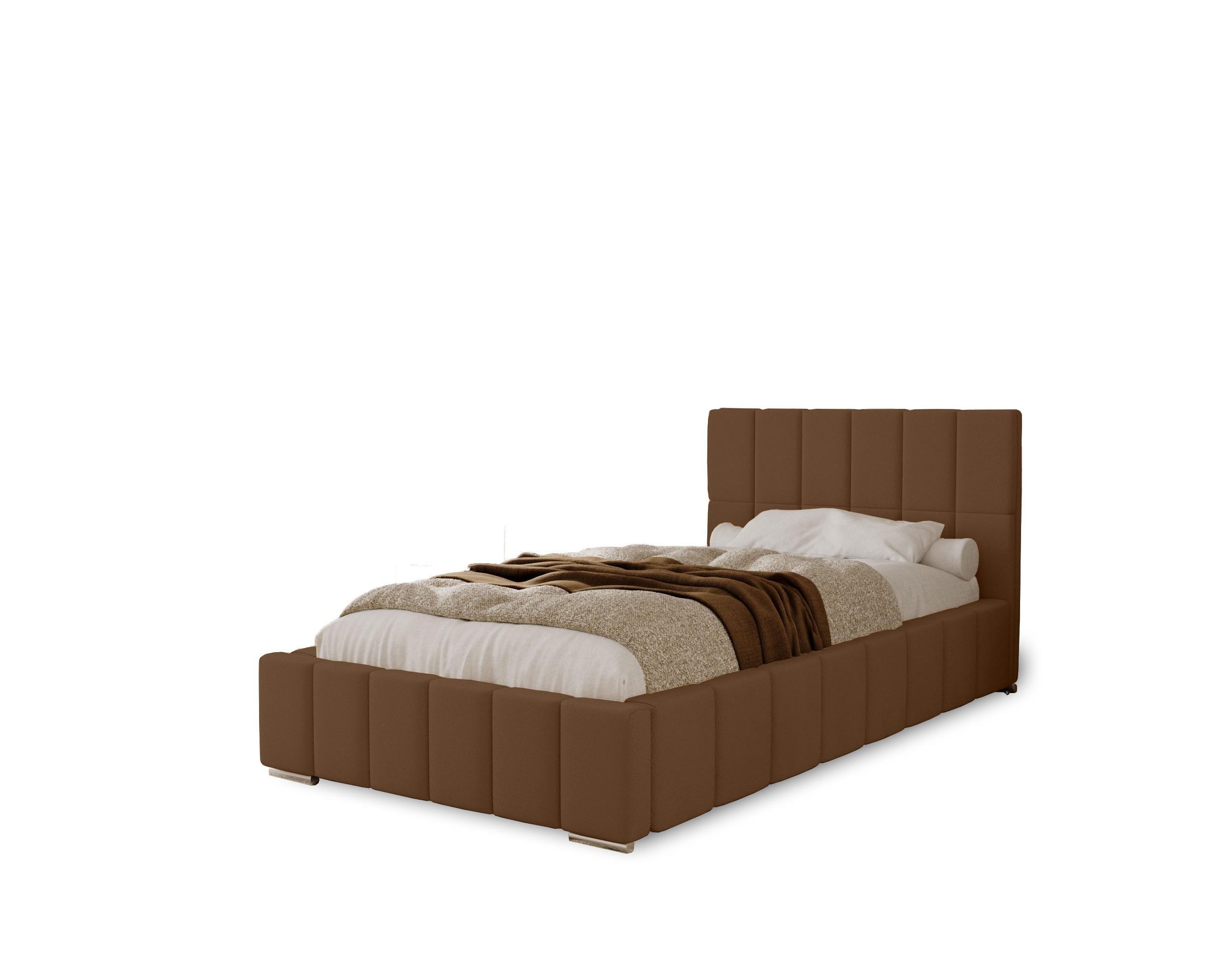 POLSTERBETT Alma 90x200 cm, Einzelbett mit Bettkasten und Lattenrost aus Holz, Velourstoff: Dunkelbraun - Dunkelbraun, Holz/Kunststoff (90/200cm) - Marpur