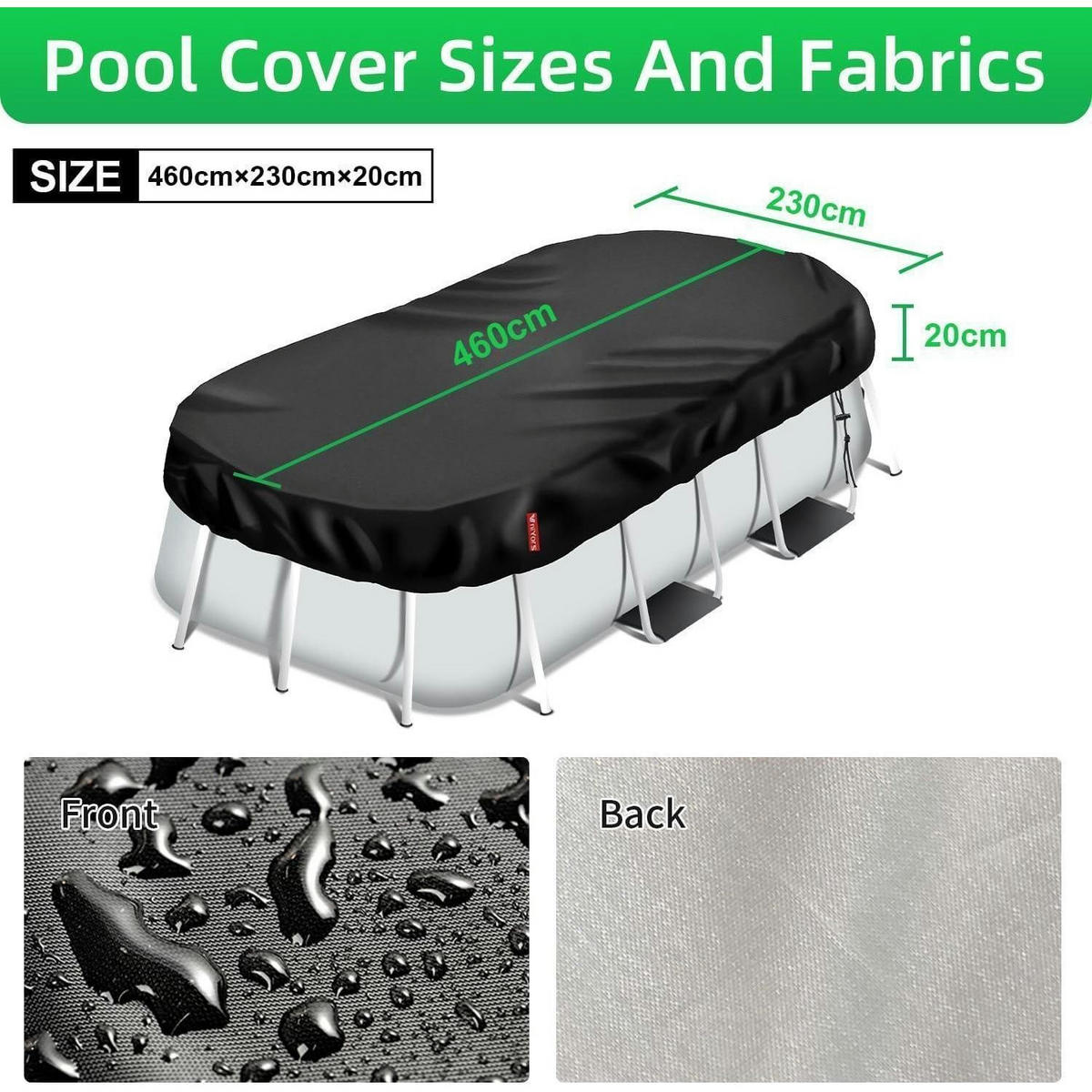 POOLABDECKUNG Rechteckig 460 x 230 cm Schwarz - Schwarz, Kunststoff (230/460cm)