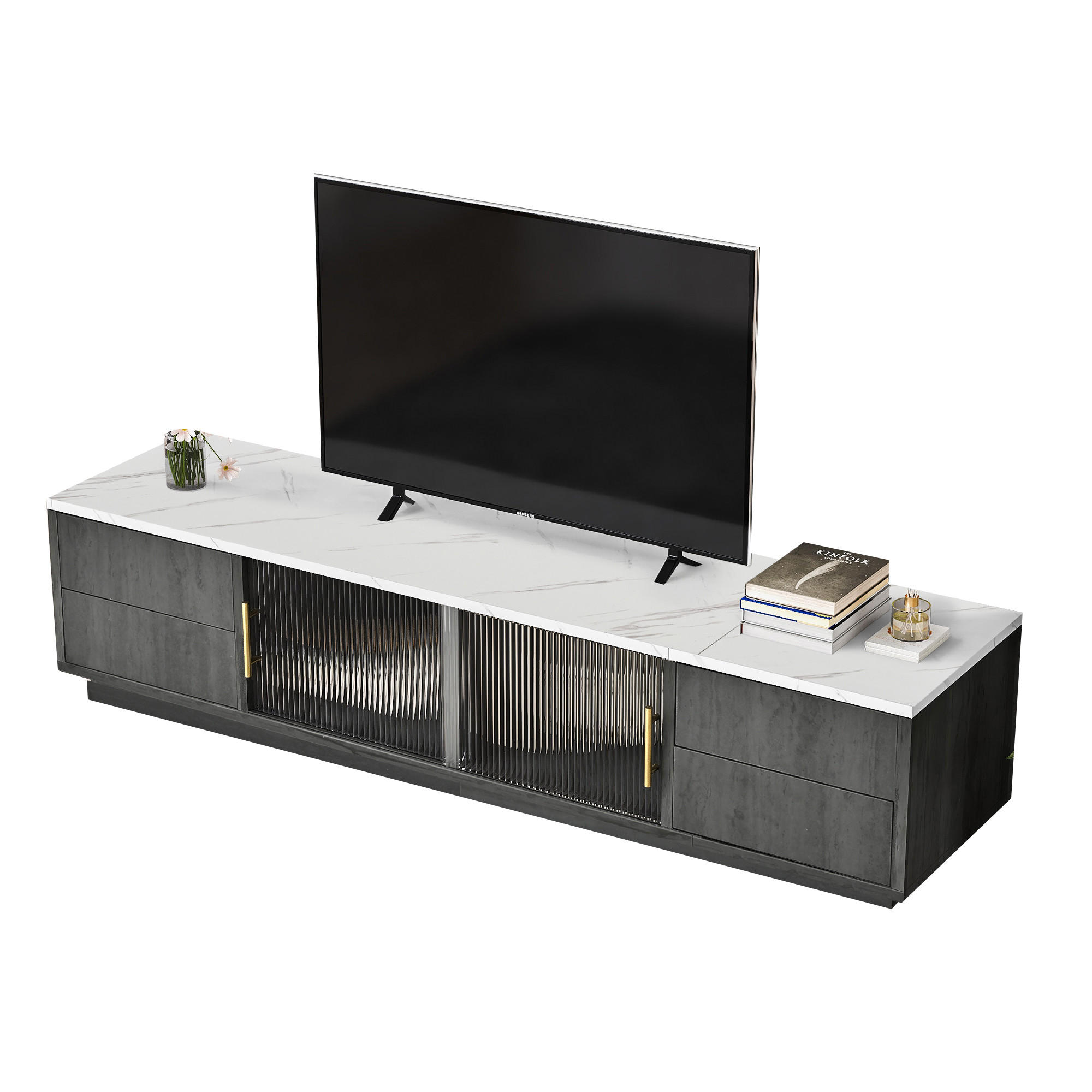 TV-ELEMENT in Grau TV-Schrank mit Kabelmanagement und Schubladen für 70" TV, B160/T40/H38.5cm - Transparent/Grau, Holzwerkstoff (160/38.5/40cm) - STILVORA