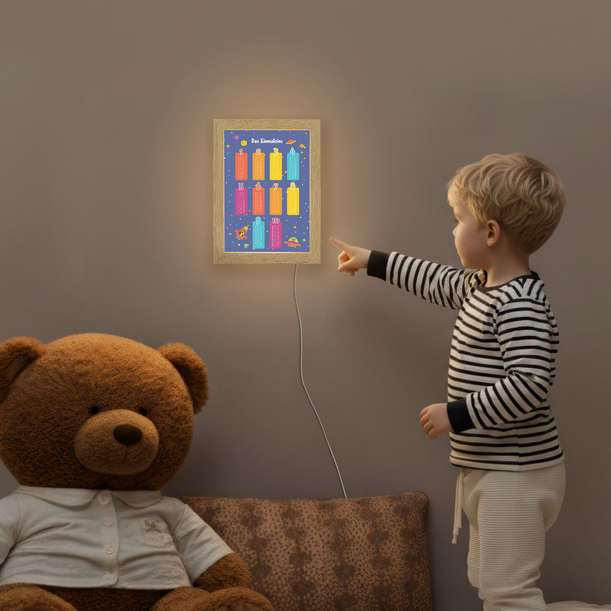 NACHTTISCHLAMPE Pädagogisch - Rechnen lernen - Raum - Einmaleins 15x20 cm - Dunkelblau, Holzwerkstoff (8/15/20cm)