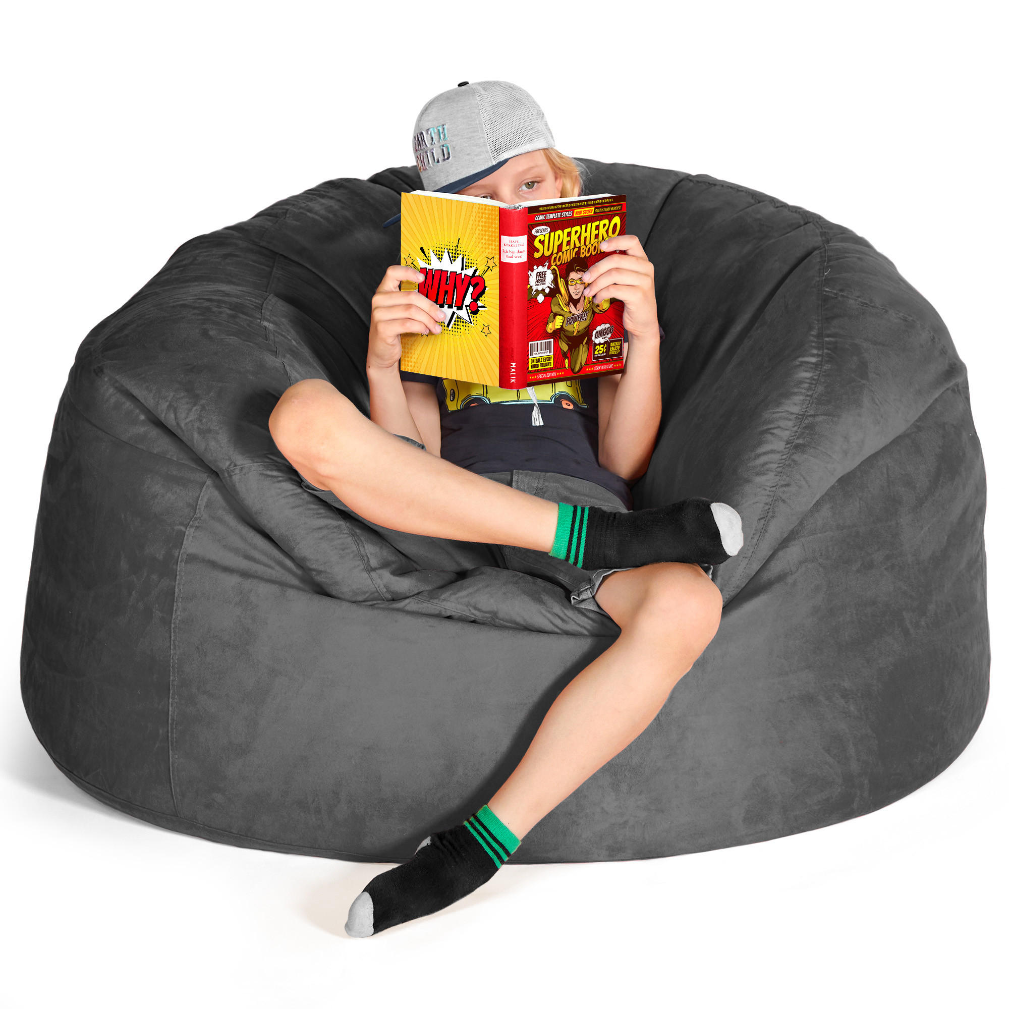 RIESEN-SITZSACK XXL JUMBO Velours 4ft - Dunkelgrau, Textil (120/70/120cm) - Green Bean