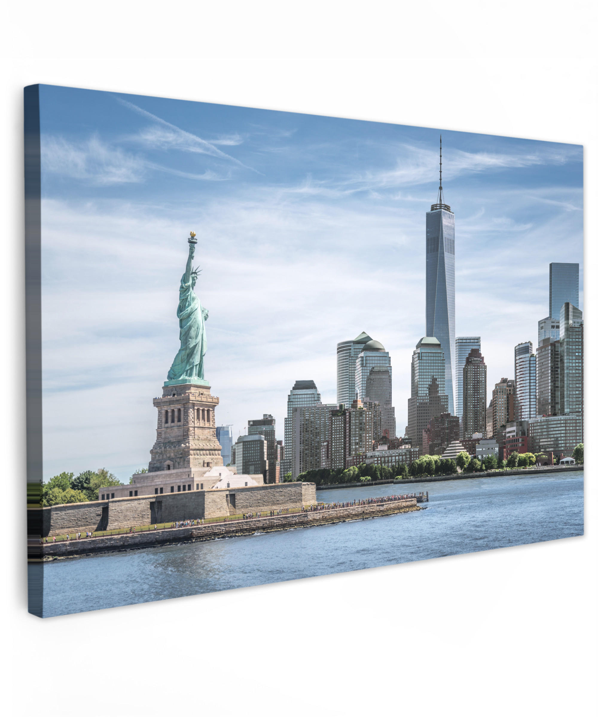 LEINWANDBILD New York - Freiheitsstatue - Wasser Deko Schlafzimmer 30x20 cm - Hellblau, Textil (30/20cm) - MuchoWow