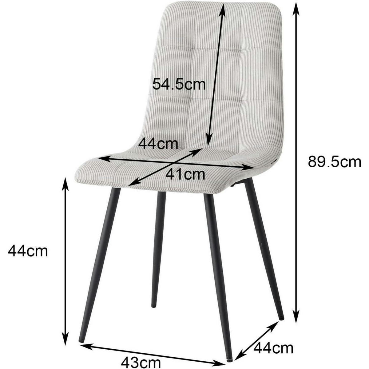 ESSZIMMERSTUHL 2er-Set Cord Hellgrau mit bequemer Polsterung - Grau, Textil (43/89.5/44cm)