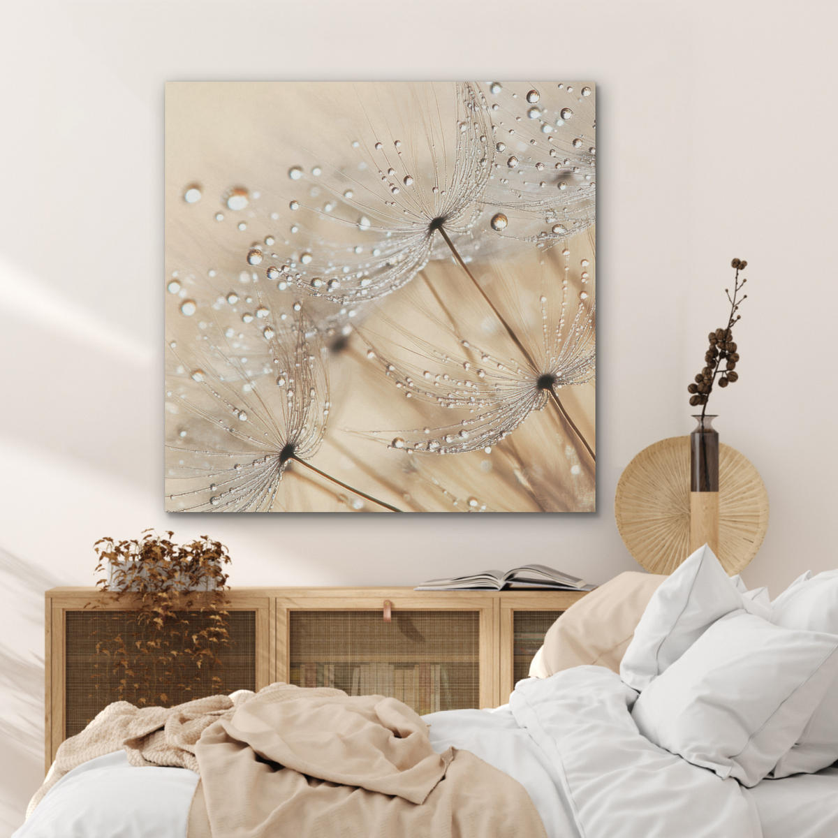 AKUSTIKPANEEL Löwenzahn - Abstrakt - Natur - Beige 90x90 cm - Braun, Textil (90/0.9/90cm) - MuchoWow