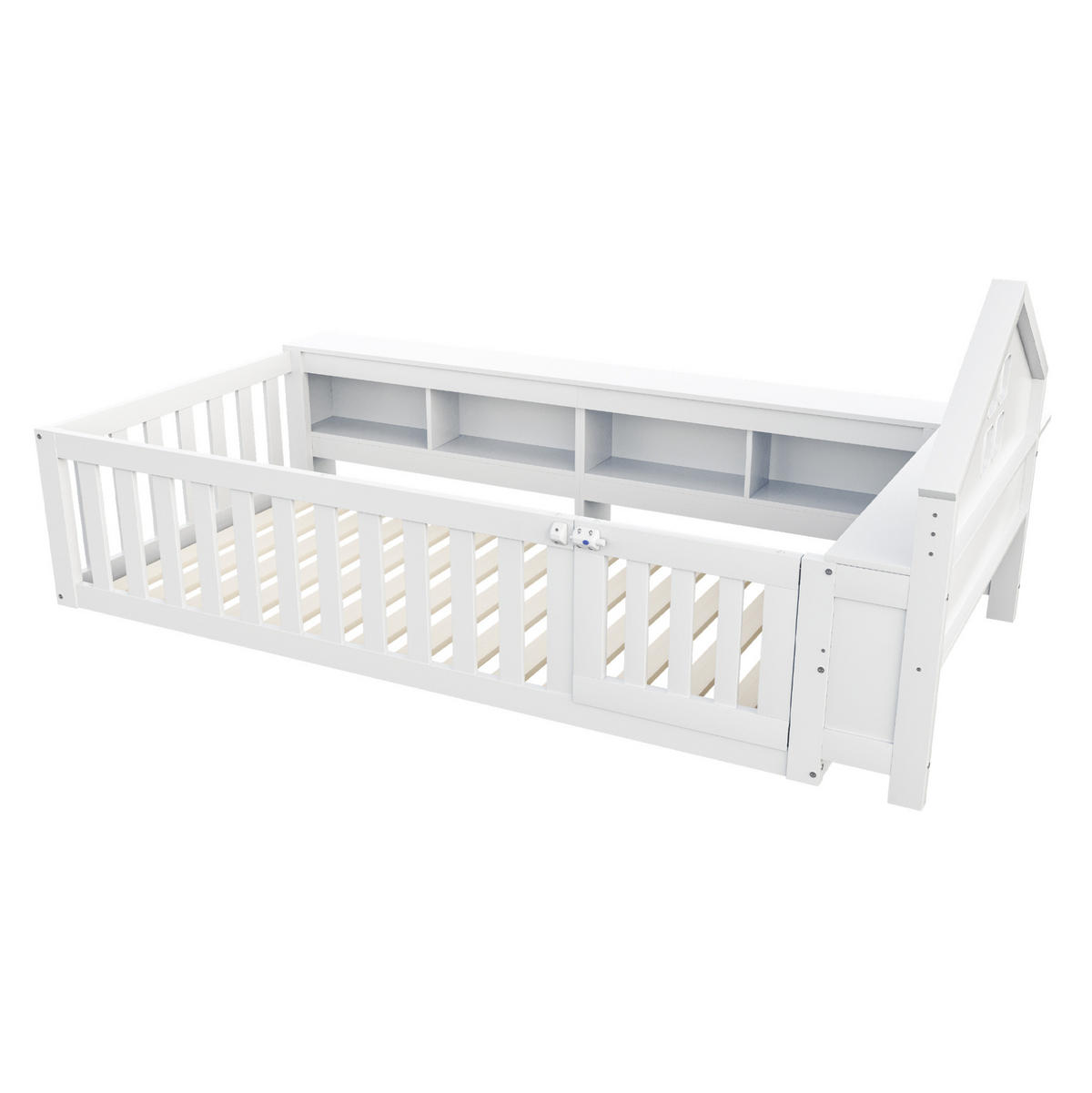 DETSKÁ posteľ 90/200 cm biela z masívneho dreva s úložným priestorom a ochrannou zábranou - biela, drevo (90/200cm) - OKWISH