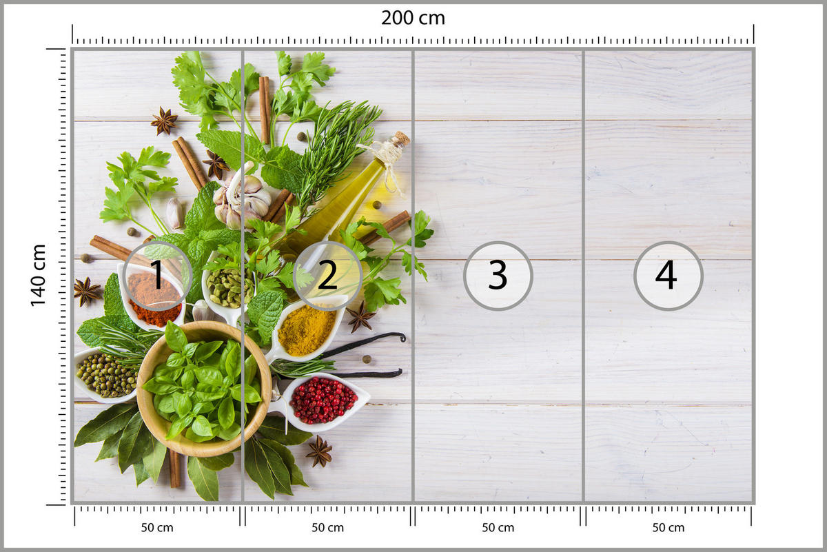 FOTOTAPETE für Küche Kräuterbukett Gewürze Aromen 200x140 - Gelb/Rot, Papier (200/140cm) - Muralo