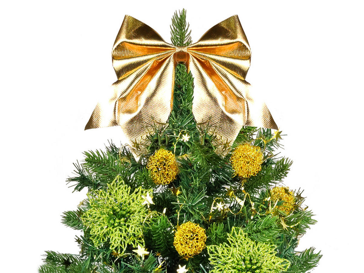 WEIHNACHTSBAUM künstlicher 60 cm mit LED-Beleuchtung, ZAUBERNACHT, mit 41 Weihnachtsbaumschmuck, Pflanztopf mit Jutesack - Goldfarben/Grün, Kunststoff/Stein (40/60cm) - LAALU