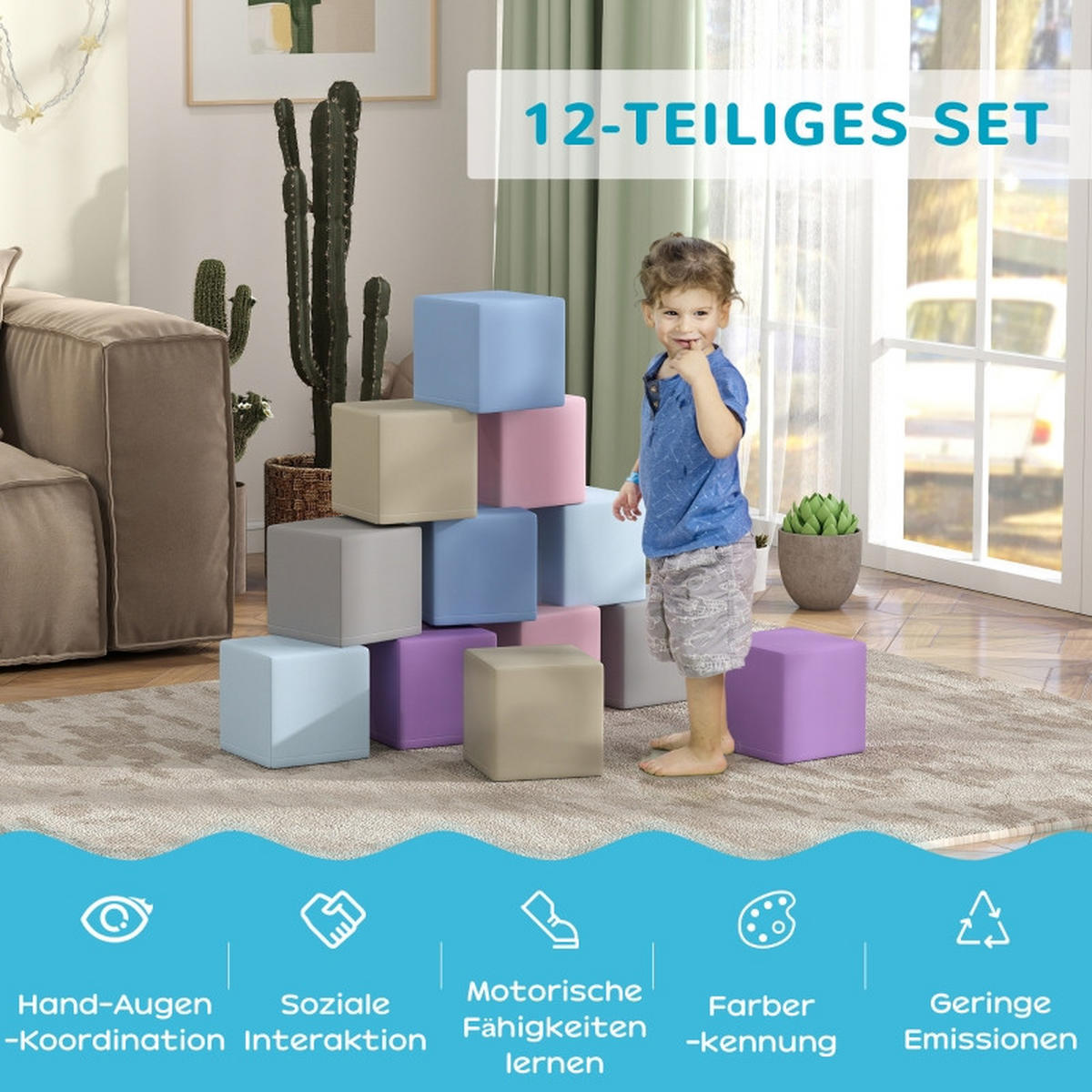 KONSTRUKTIONSSPIELZEUG Bausteine für 1–3 Jahre - Multicolor, Leder (20/20/20cm) - Korfee
