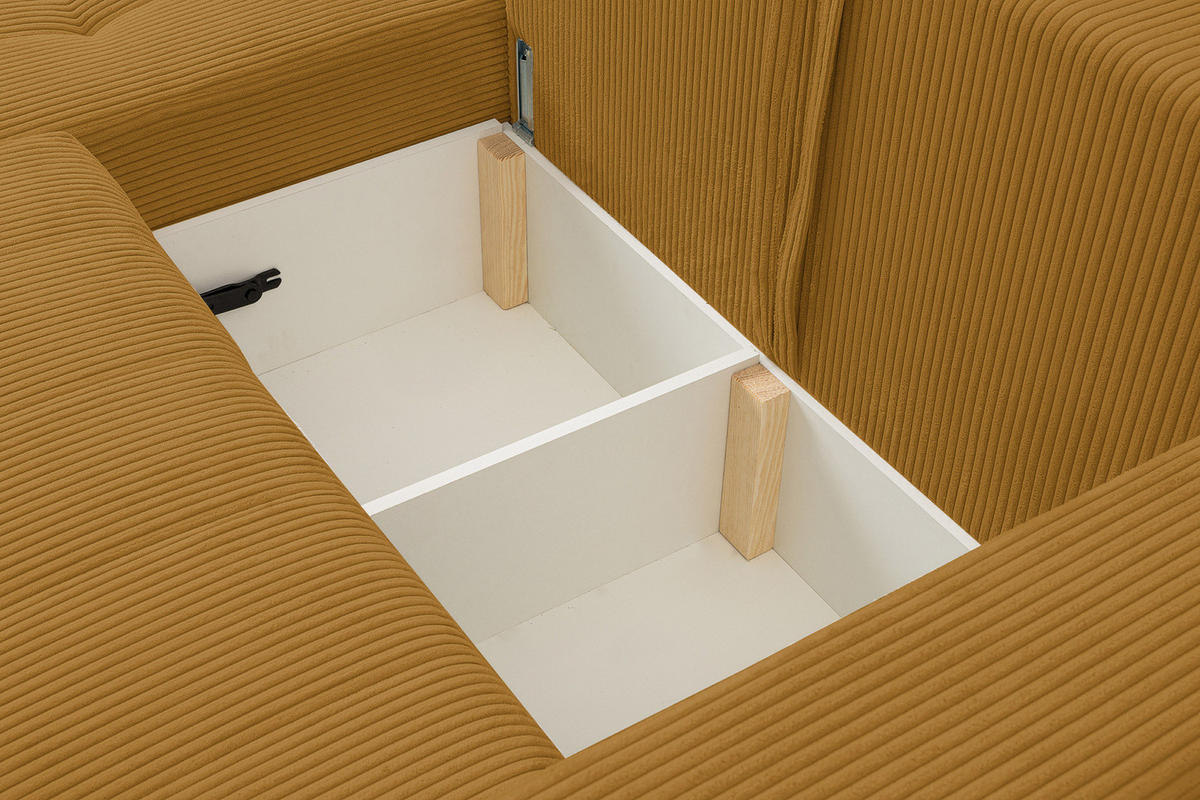 ECKSOFA Palermo mit Schlaffunktion und Bettkasten in Cordstoff - Dunkelgelb, Holz/Holzwerkstoff (245/143cm) - Ravio