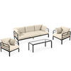GARTENMÖBELSET RAMBE 4-tlg. 1x Tisch 2x Sessel 1x Sofa 3-Sitzer, mit Auflage, Stahlrahmen, LOFT-STIL, Anthrazit/Cremeweiß - Dunkelgrau/Creme, Textil/Metall - KONSIMO®