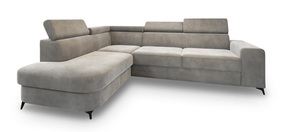 ROHOVÁ SEDAČKA ALVORO světle šedá - černá/světle šedá, kov/dřevo (253/190cm) - MASSENO