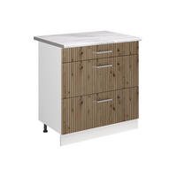 SPODNÍ SKŘÍŇKA KUCHYŇSKÉ LINKY R-Line, Řemeslný dub/Bílá, 80 cm se 3 zásuvkami pracovná doska Mramor - bílá/dub artisan, kompozitní dřevo (80/81.6/60cm) - Vicco