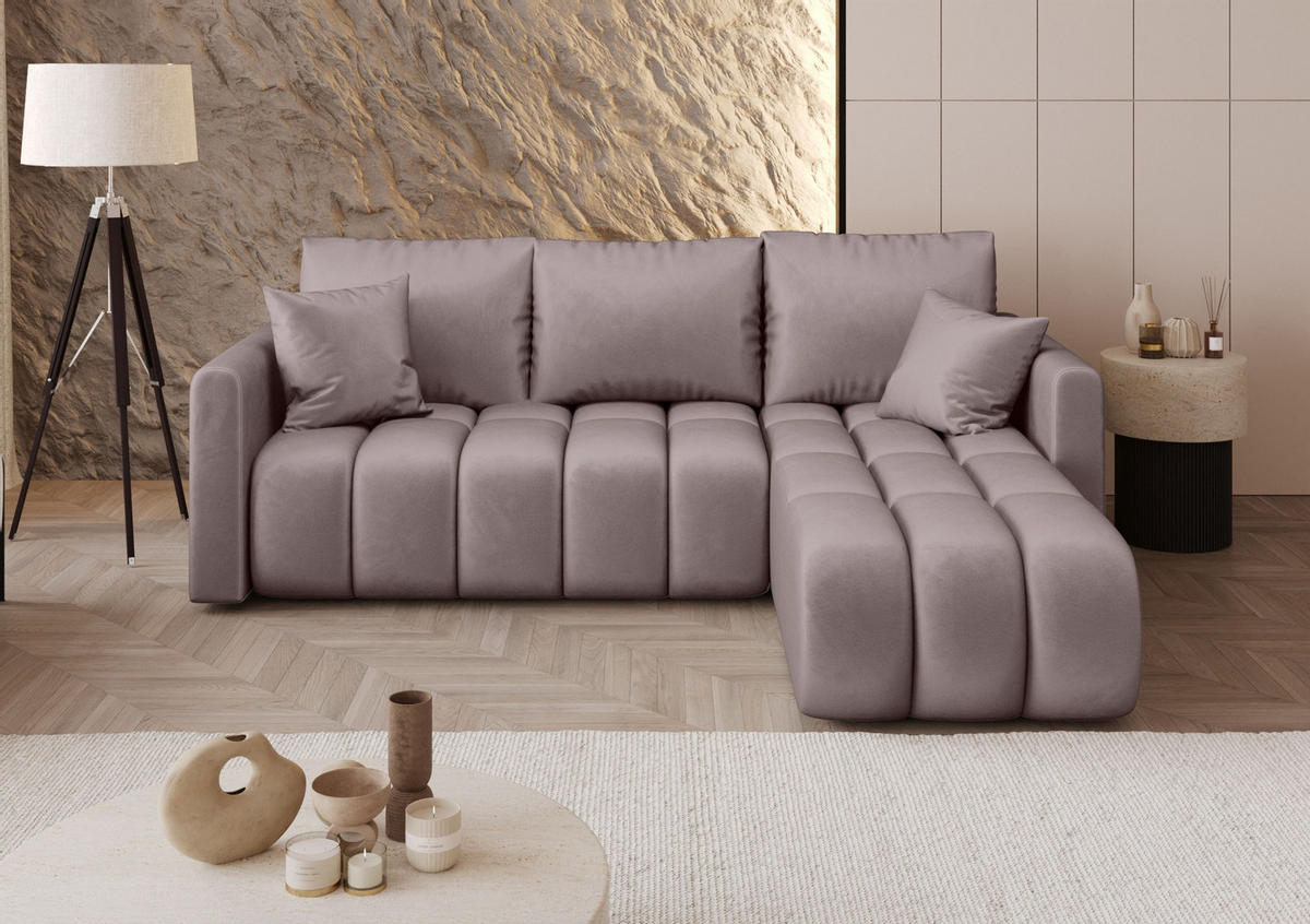 ECKSOFA GARDA rechts dunkelrosa Velours Monolith 62 - Schlaffunktion, Bettkasten - Pink, Textil (230/149cm) - Cornero