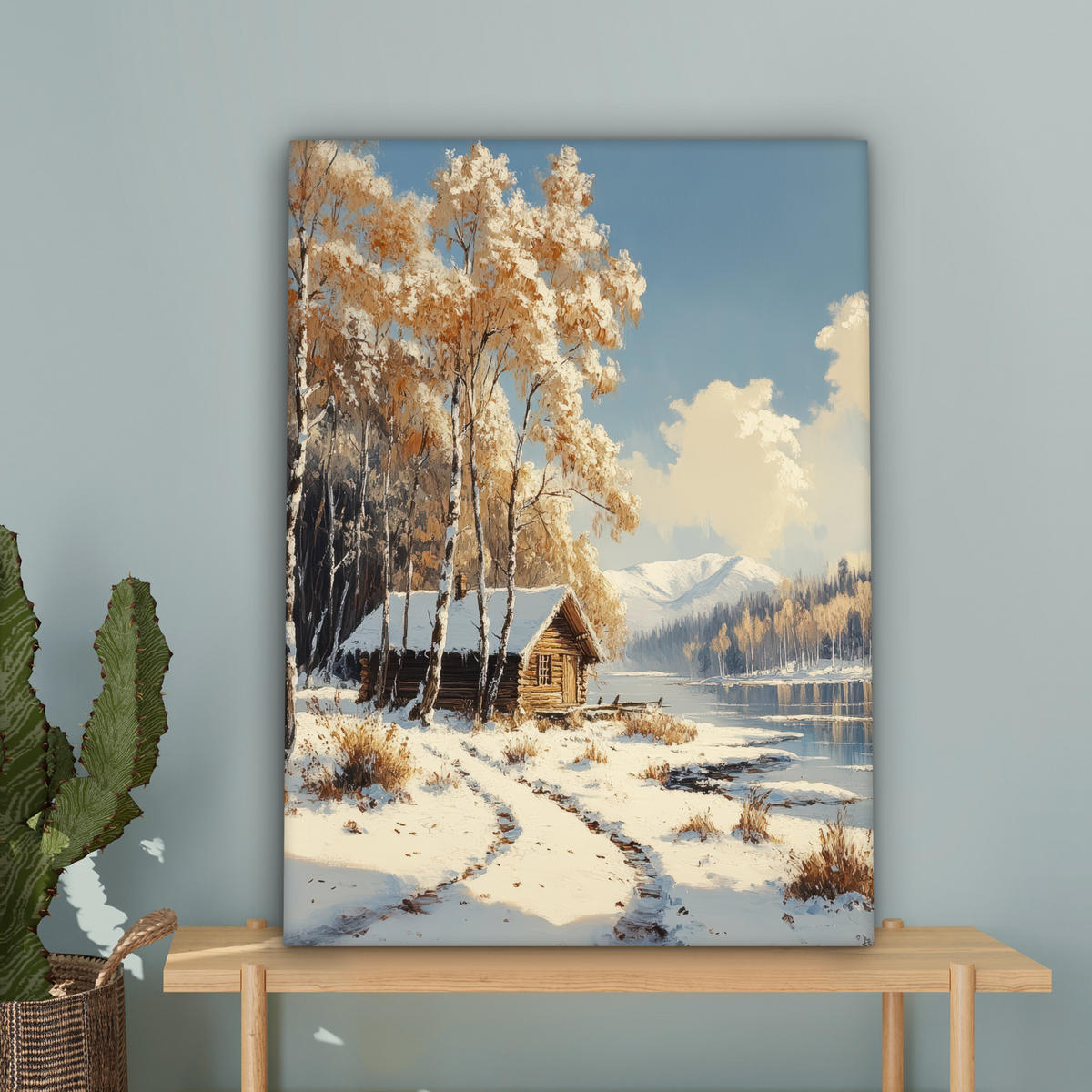 LEINWANDBILD Winter - Schnee - Zuhause - Natur 60x80 cm - Hellbraun, Textil (60/80cm) - MuchoWow