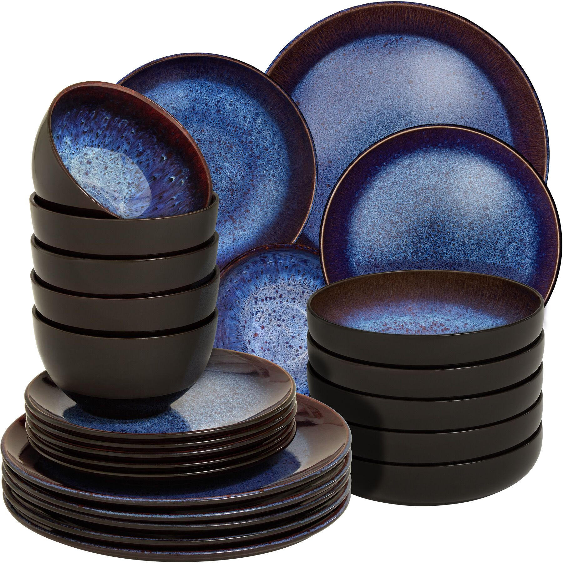 TAFELSERVICE Mare, ineinander stapelbar, blau/braun - Blau, Keramik (26.5/2.5/26.5cm) - tectake