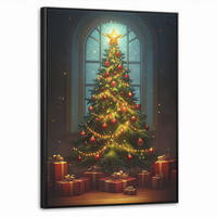 LEINWAND Bilder mit Rahmen - Weihnachtsbaum - Geschenk - Winter - 70x100 - Grün, Textil (70/100cm) - MuchoWow