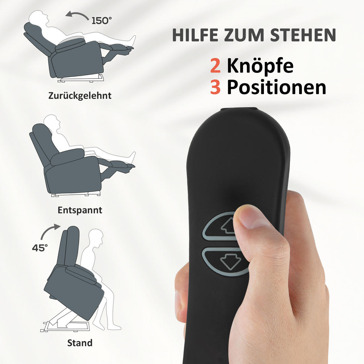RELAXSESSEL mit Aufstehhilfe Elektrisch Fernsehsessel mit Liegefunktion Samt - Grau, Kunststoff (92/105/94cm) - HOMCOM