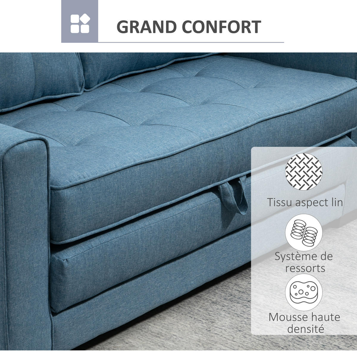 SCHLAFSOFA 2-Sitzer DE-14573 mit Knopfheftung & Klappfunktion Blau - Blau, Textil (147.5/85/75cm) - ComfortXL