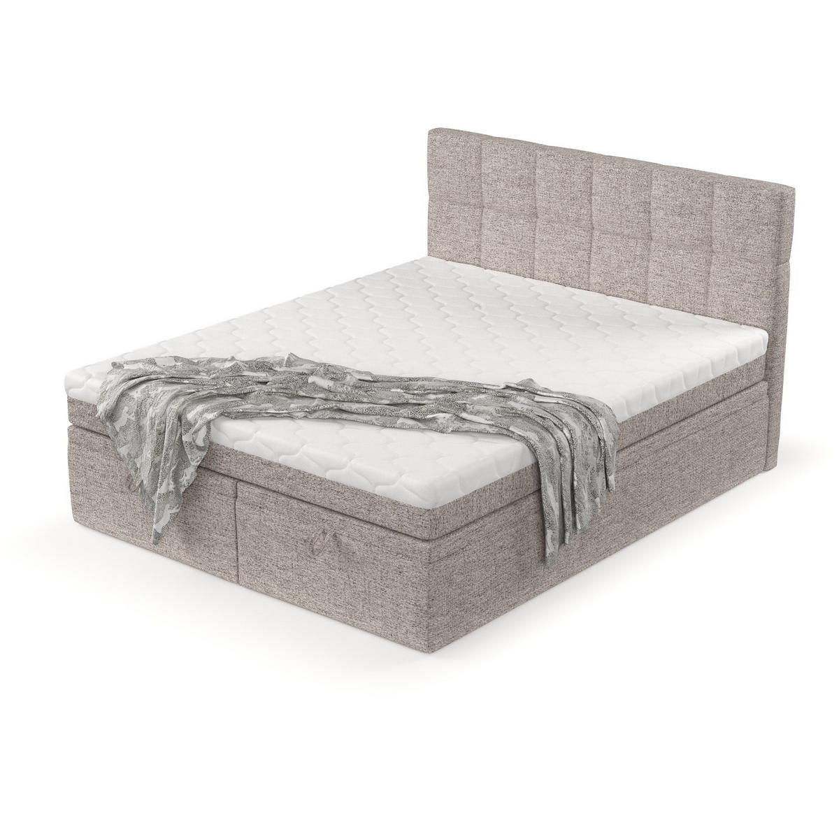 BOXBETT Elano 200/200 cm Beige im Neve Stoff - Beige/Schwarz, Holz/Holzwerkstoff (200/200cm) - AltaBeds