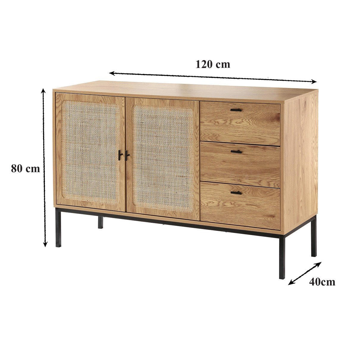 SIDEBOARD mit 2 türen und 3 schubladen aus rattan jaya 120/40/80 cm - Apfelbaumfarben, Holzwerkstoff (120/80/40cm) - Calicosy