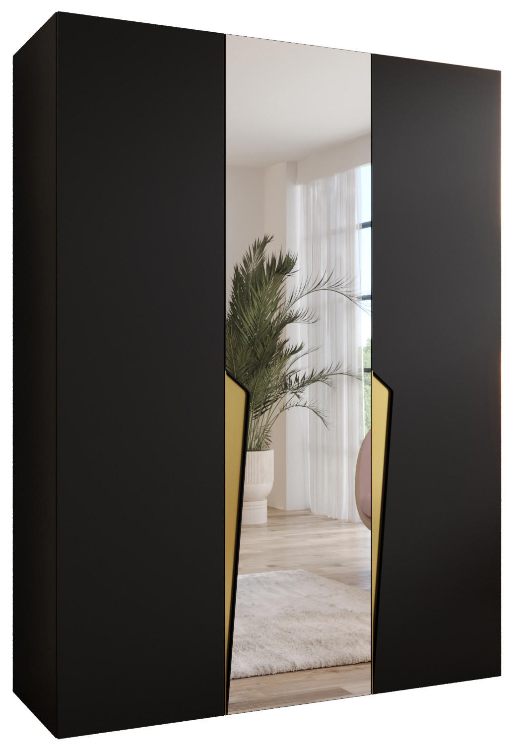 Abiks Möbel Drehtürenschrank Schwarz, Gold 150x202x52 cm