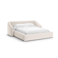 BETT mit Bettkasten und Kopfteil Campi aus strukturiertem Stoff leichtes beige 200x200cm - Creme, Textil (200/200cm) - Cosmopolitan Design