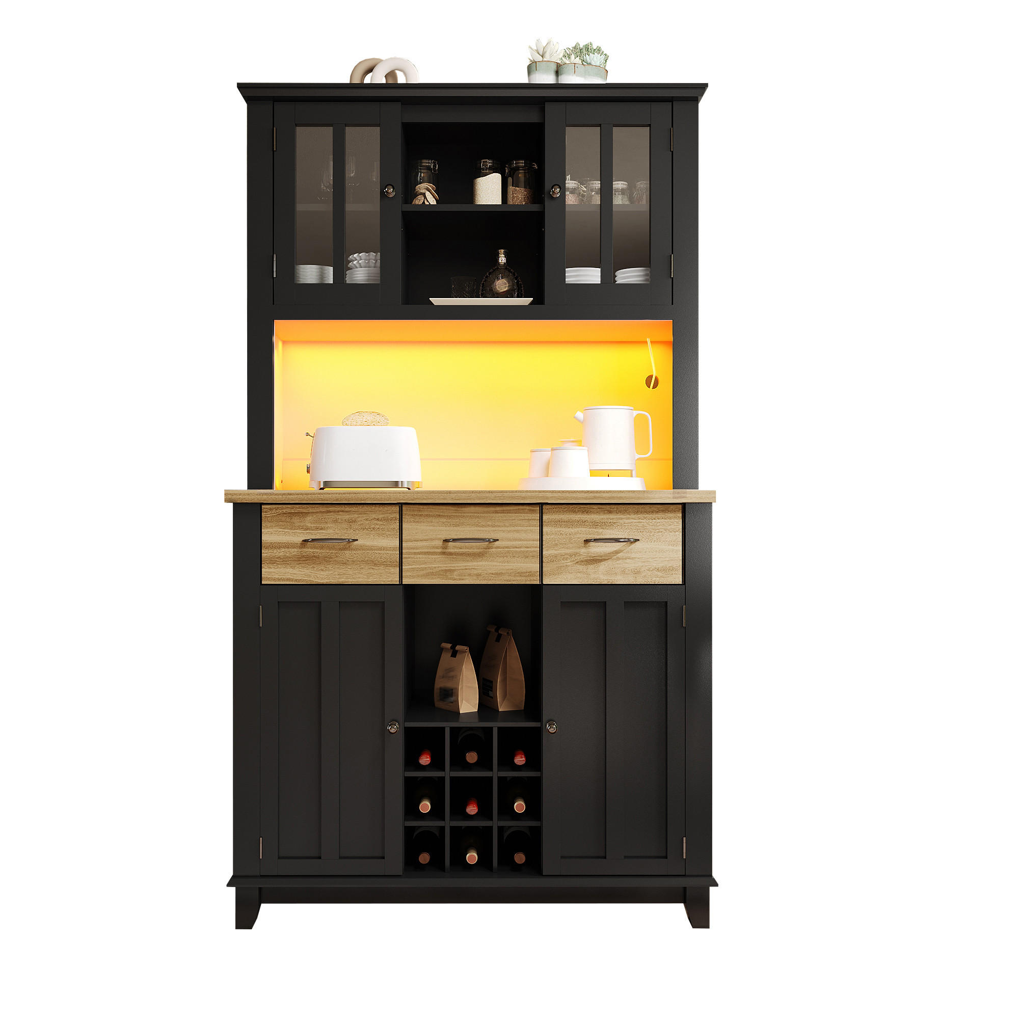 BUFFETSCHRANK Schwarz 106/40/179.5 cm - Schwarz, Holz (106/179.5/40cm) - PANGIVO