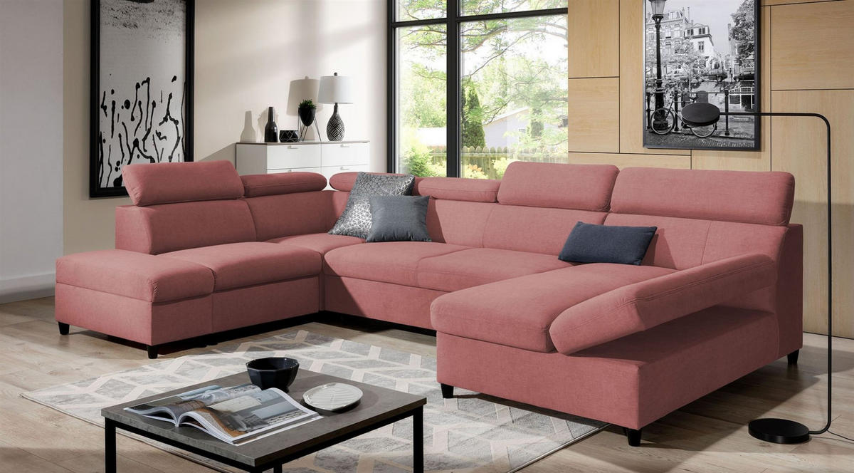 WOHNLANDSCHAFT Schlafsofa Anton - Rosa, Holzwerkstoff/Textil (342/96/205cm) - Fun Möbel