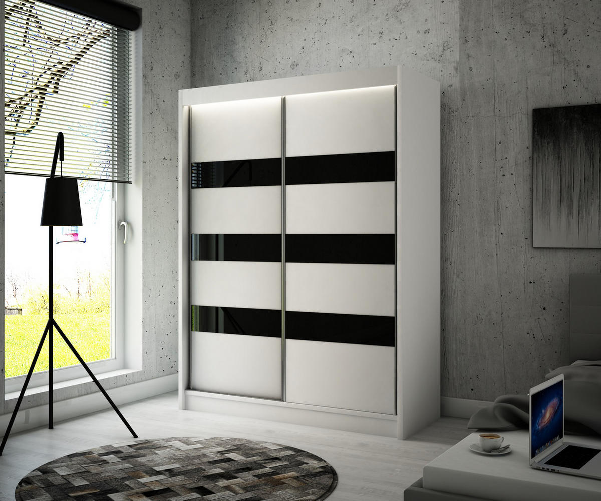 KLEIDERSCHRANK SOLTI - 120 cm - Weiß|Schwarz - Schwarz/Weiß, Holzwerkstoff (120/215/61cm) - ALTDECOR