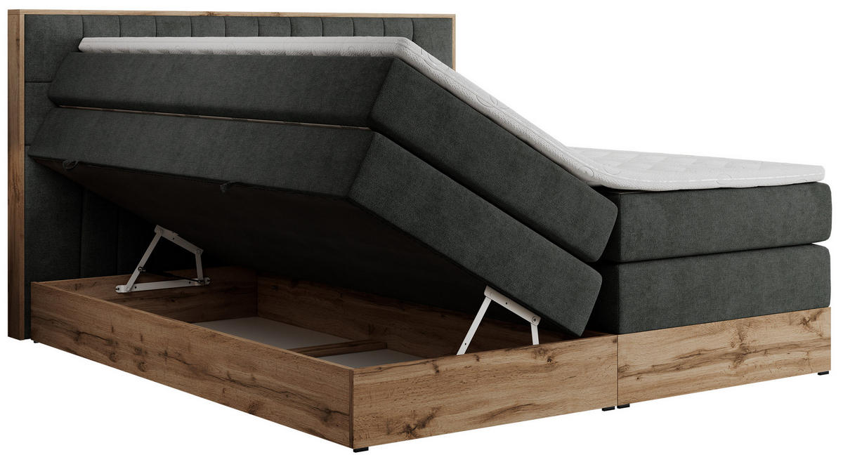 BOXSPRINGBETT AMORE KING 180/200 Dunkelgrau Struktur - H3 - Dunkelgrau, Holz/Textil (180/200cm) - MKS