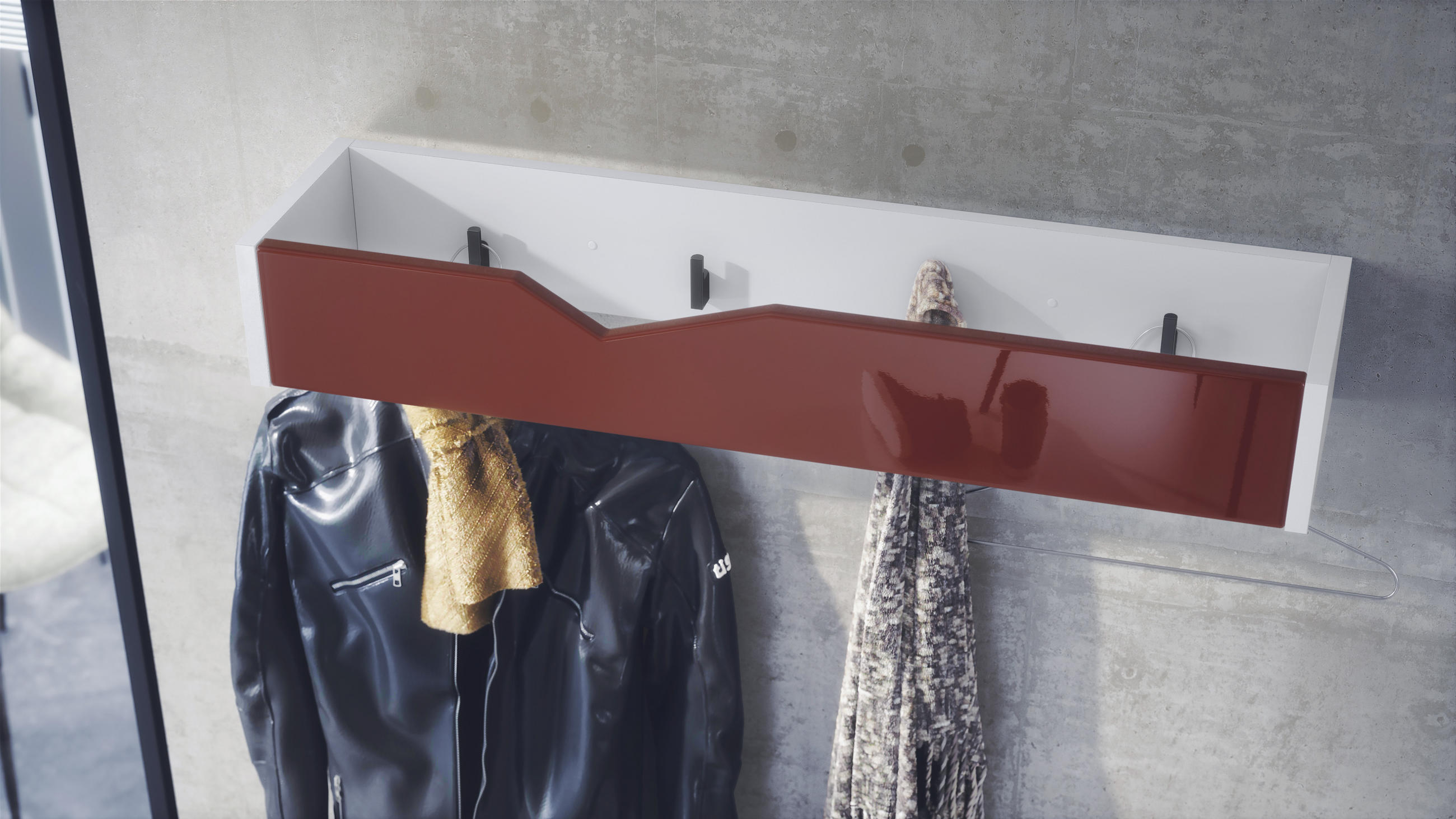 GARDEROBENPANEEL Kolmio Bordeaux Hochglanz - Bordeaux, Holzwerkstoff (83.5/12.5/21cm) - Vladon