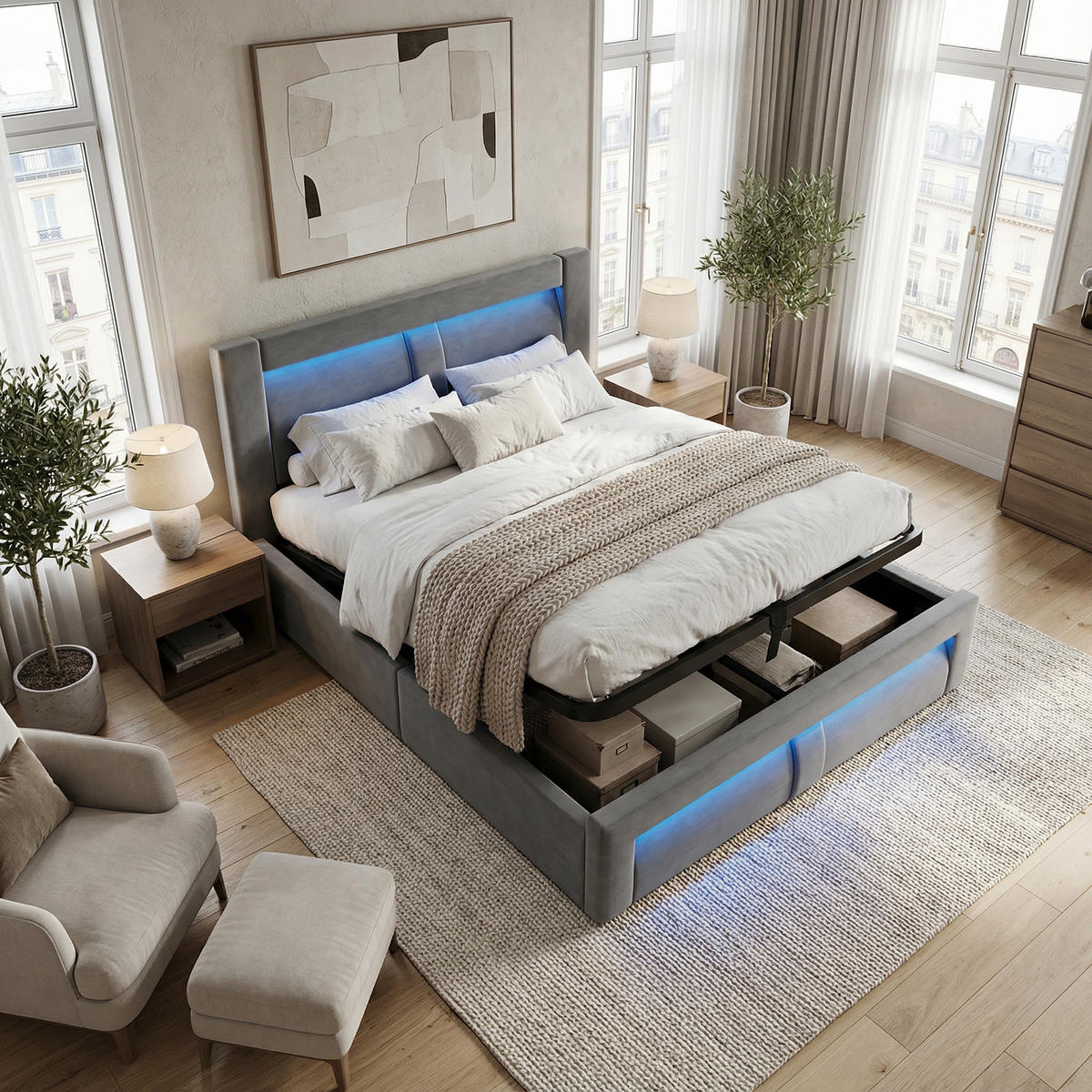 POSTEL 180x200 cm, šedý samet - šedá, textil (180/200cm) - Urban Meuble