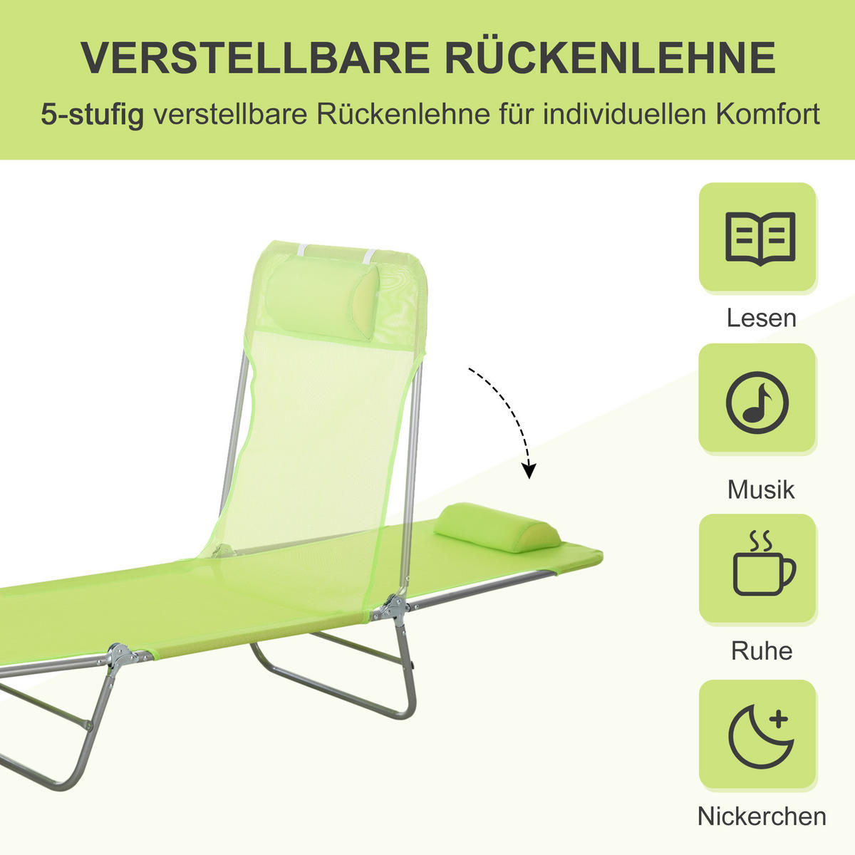 SONNENLIEGE Liegen Gartenliege Stuhl Relaxliege Bäderliege Zweibeine 4 Farbe - Grün, Kunststoff/Metall (56/28/182cm) - Outsunny