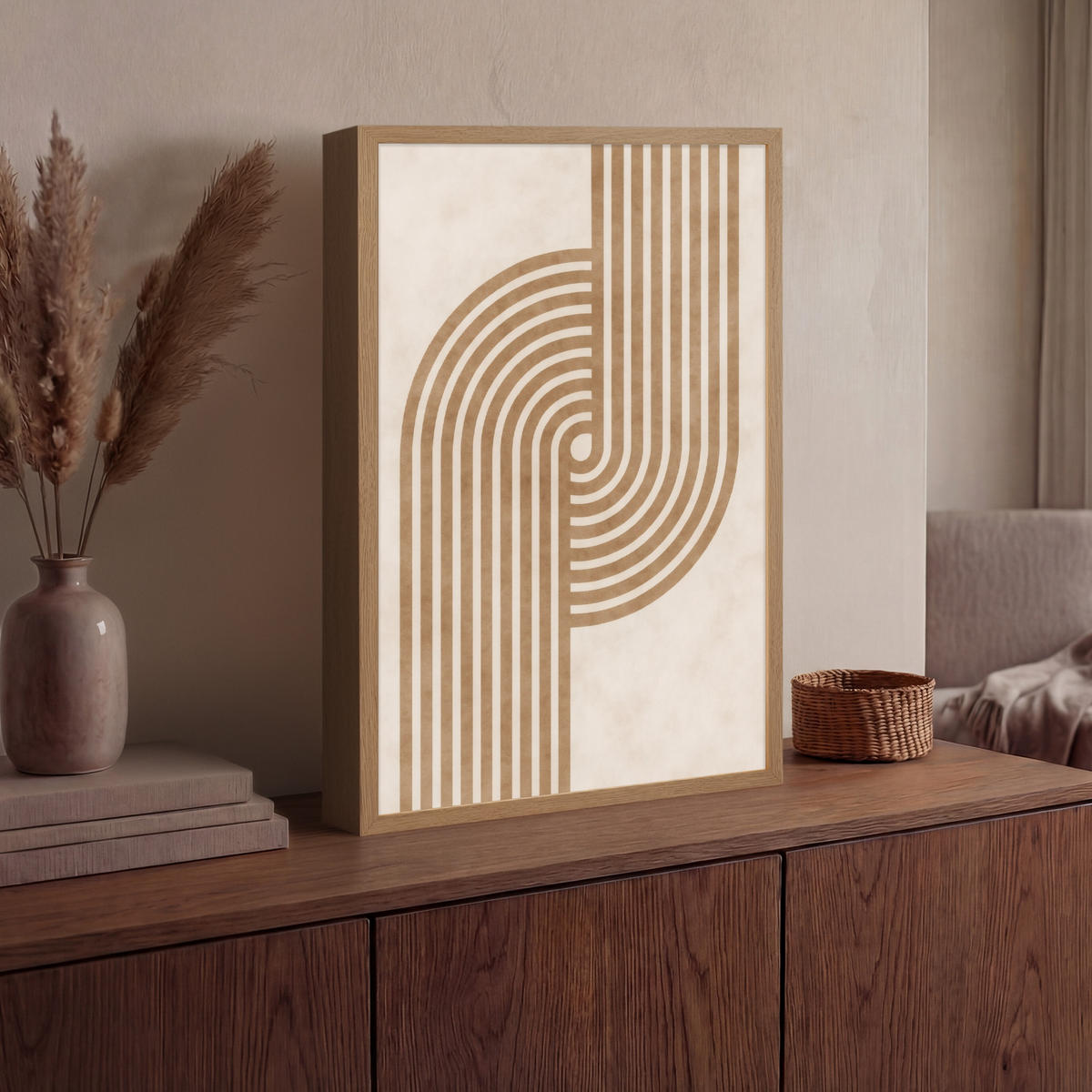 NÁSTĚNNÁ LAMPA S AKUMULÁTOREM Symetrický ohyb - měděná barva 40x60 cm - béžová, kompozitní dřevo (40/60/8cm) - OnlyWow