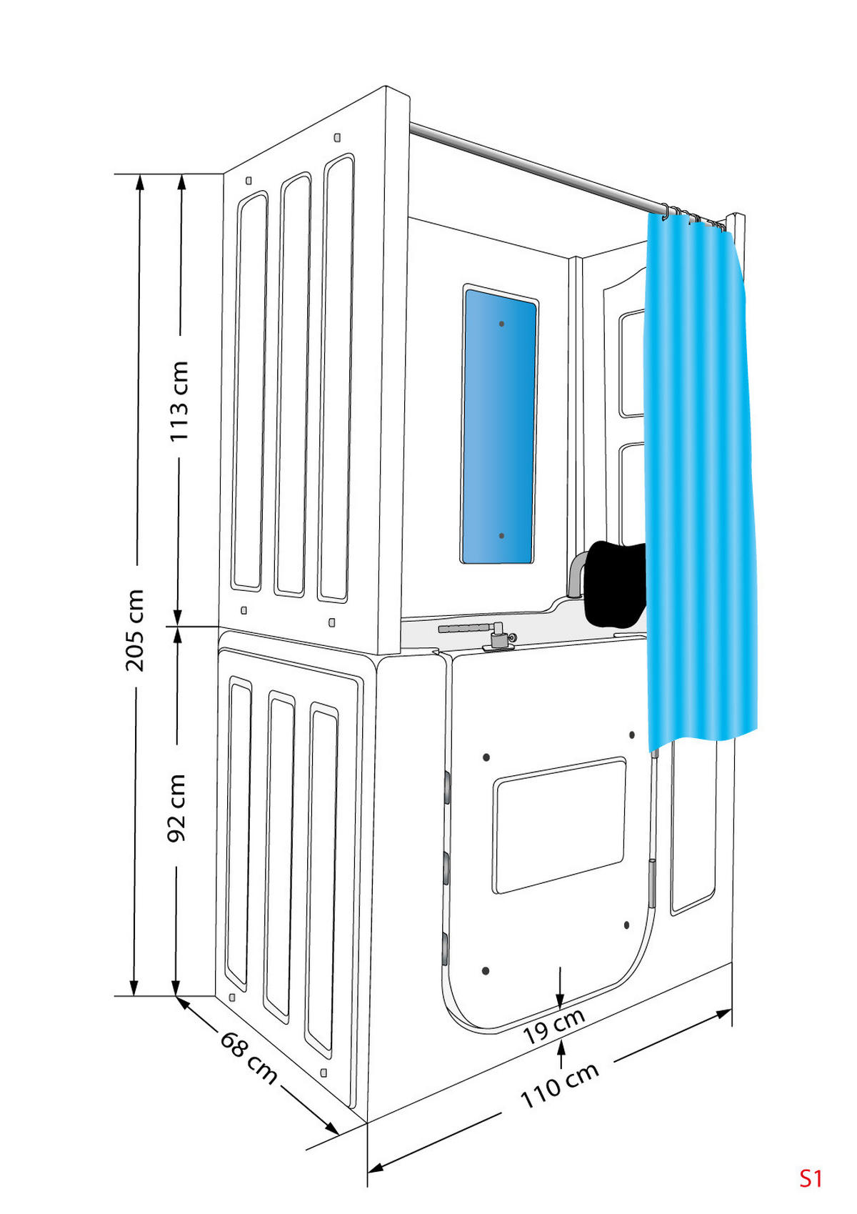 SENIORENDUSCHE Wanne mit Tür S08D-TH-A-R - Weiß, Glas/Kunststoff (68/110/205cm) - AcquaVapore by Sandra Jentho