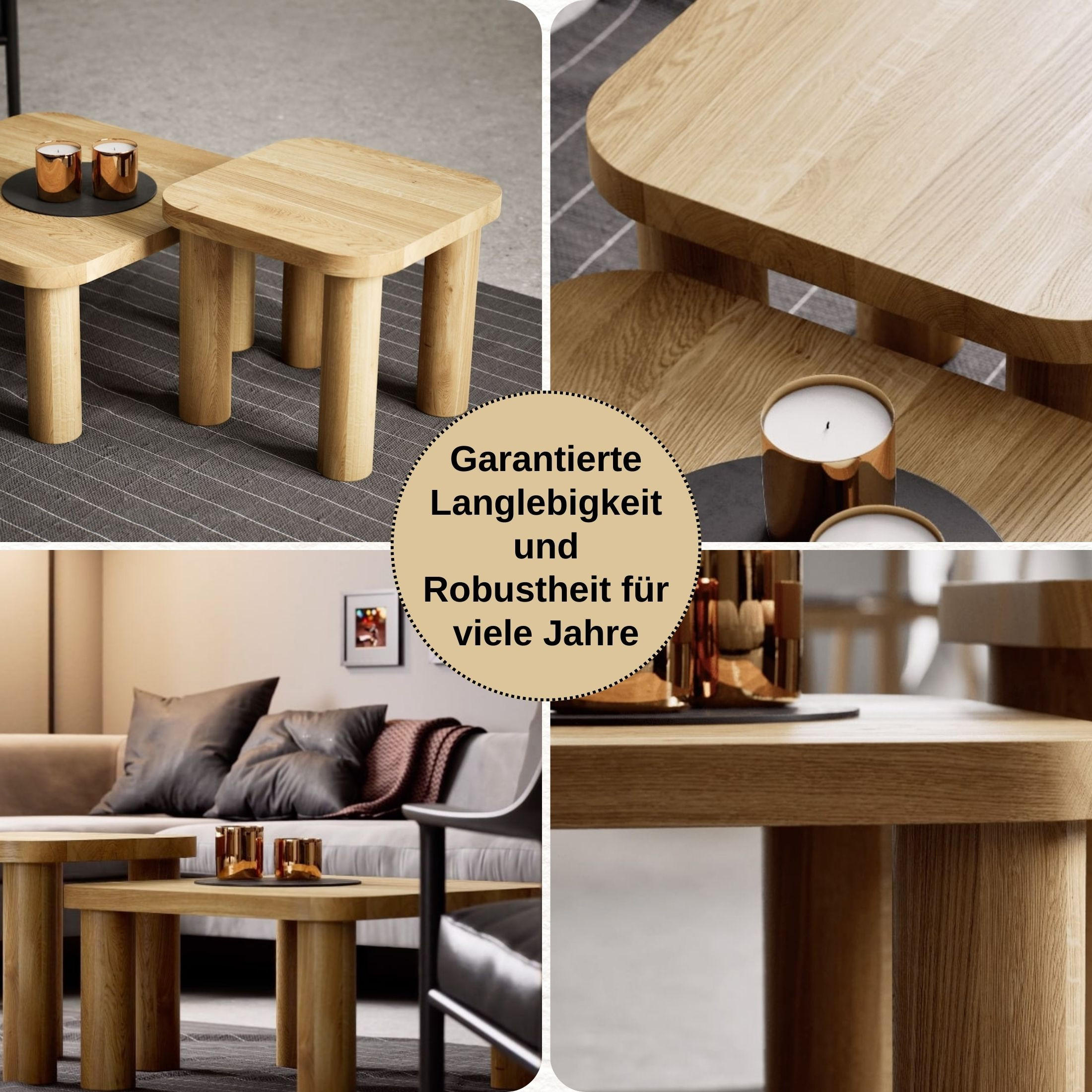 COUCHTISCH Eichenholz vollmassiv quadratisch Naturbelassenen 70/70/37 - Naturfarben, Holz (70/70/37cm)