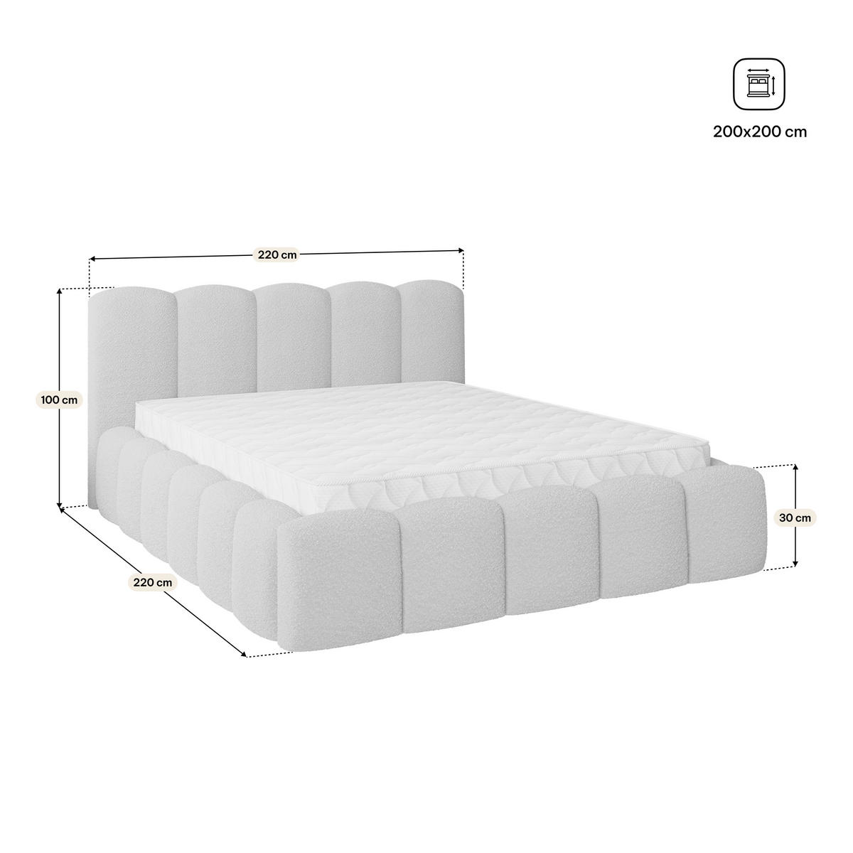 POLSTERBETT FALINA Q 200x200 cm mit Bettkästen - Beige - Beige, Holz/Textil - MASSENO